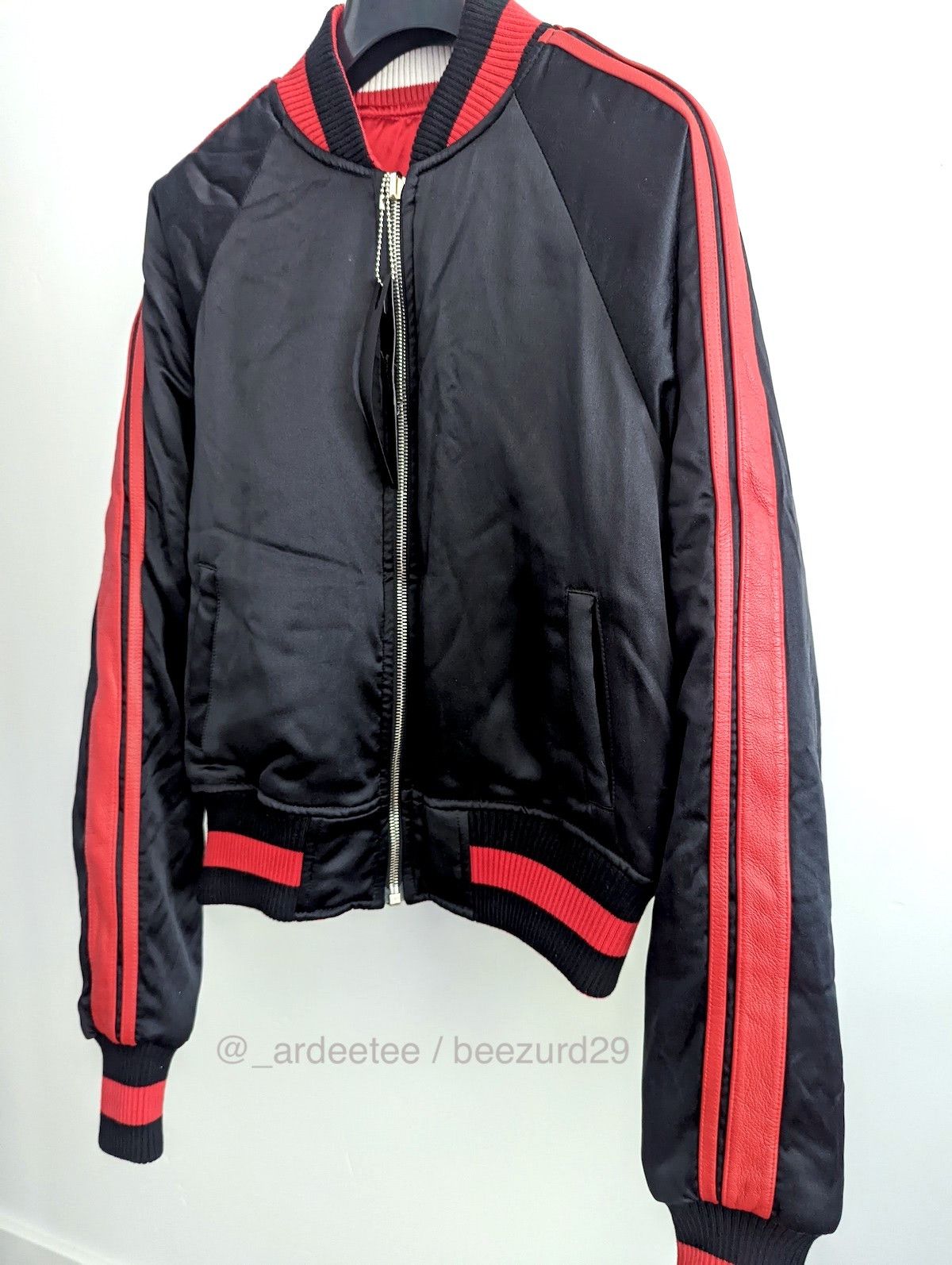 Amiri $2100 REVERSIBLE SILK/LEATHER BOMBER (BLACK/RED) Size S / US 4 / IT 40 - 4 Thumbnail