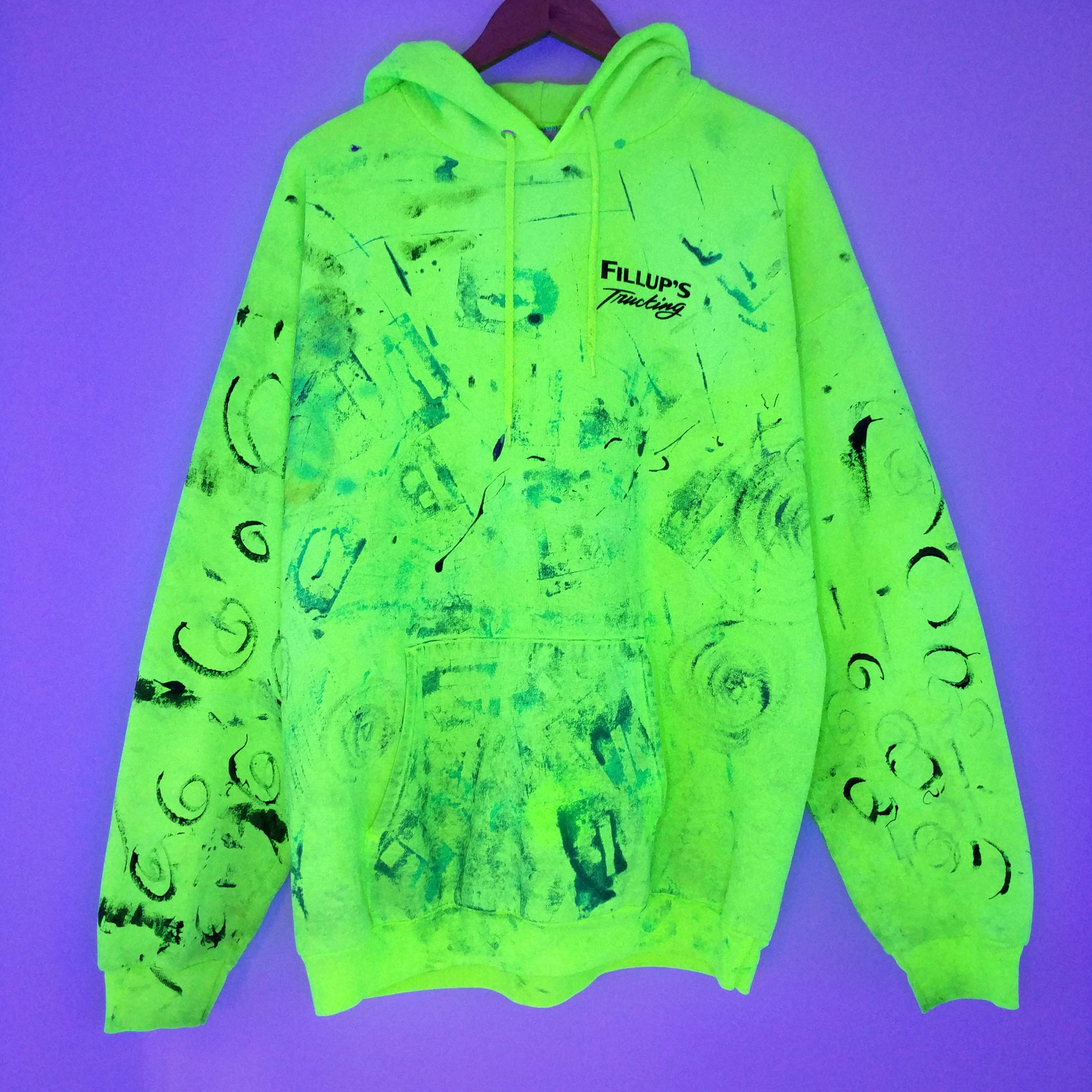 Other Fillups Trucking Custom Painted Glow Distressed Hoodie Size US XL / EU 56 / 4 - 2 Thumbnail