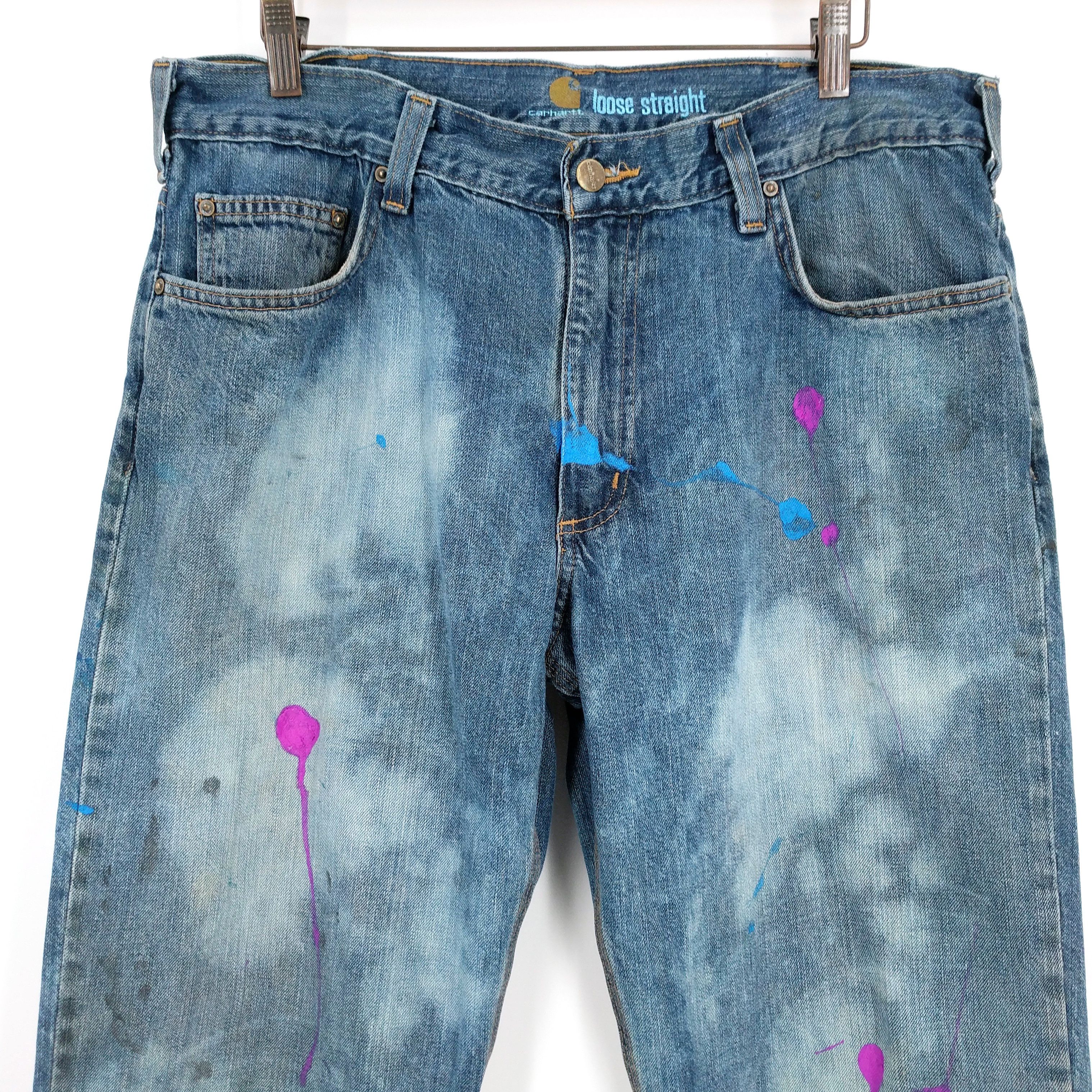 Carhartt Carhartt Custom Hand Painted Bleached Work Denim Jeans Size US 34 / EU 50 - 2 Thumbnail
