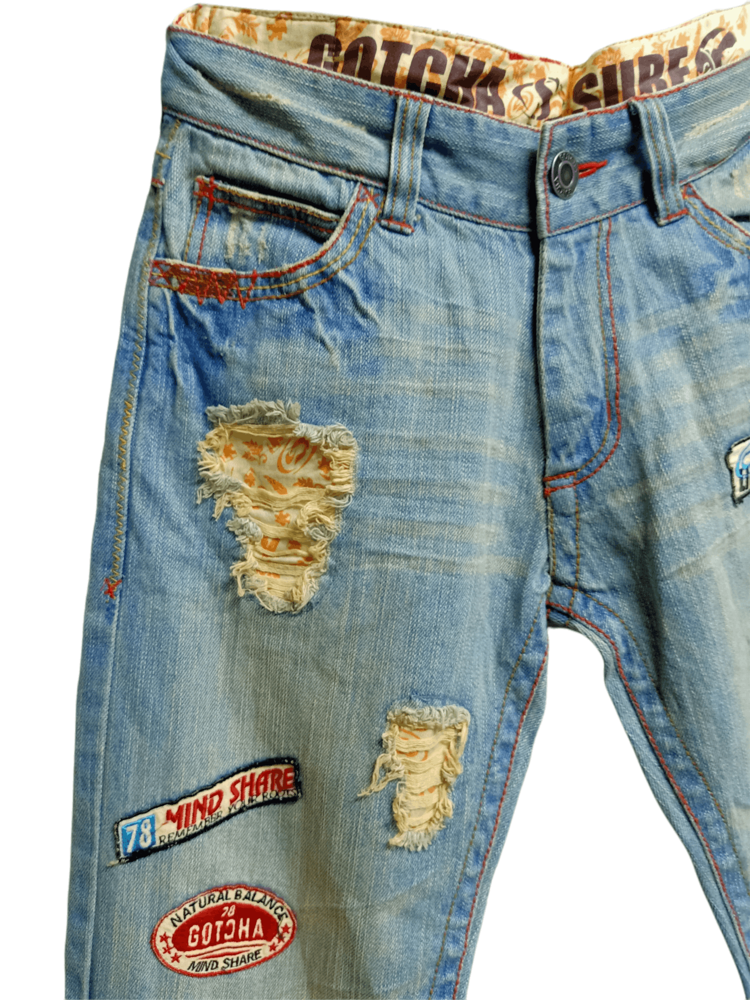 Gotcha Vintage Gotcha Surf Distressed Patches Jeans Size US 33 - 2 Thumbnail