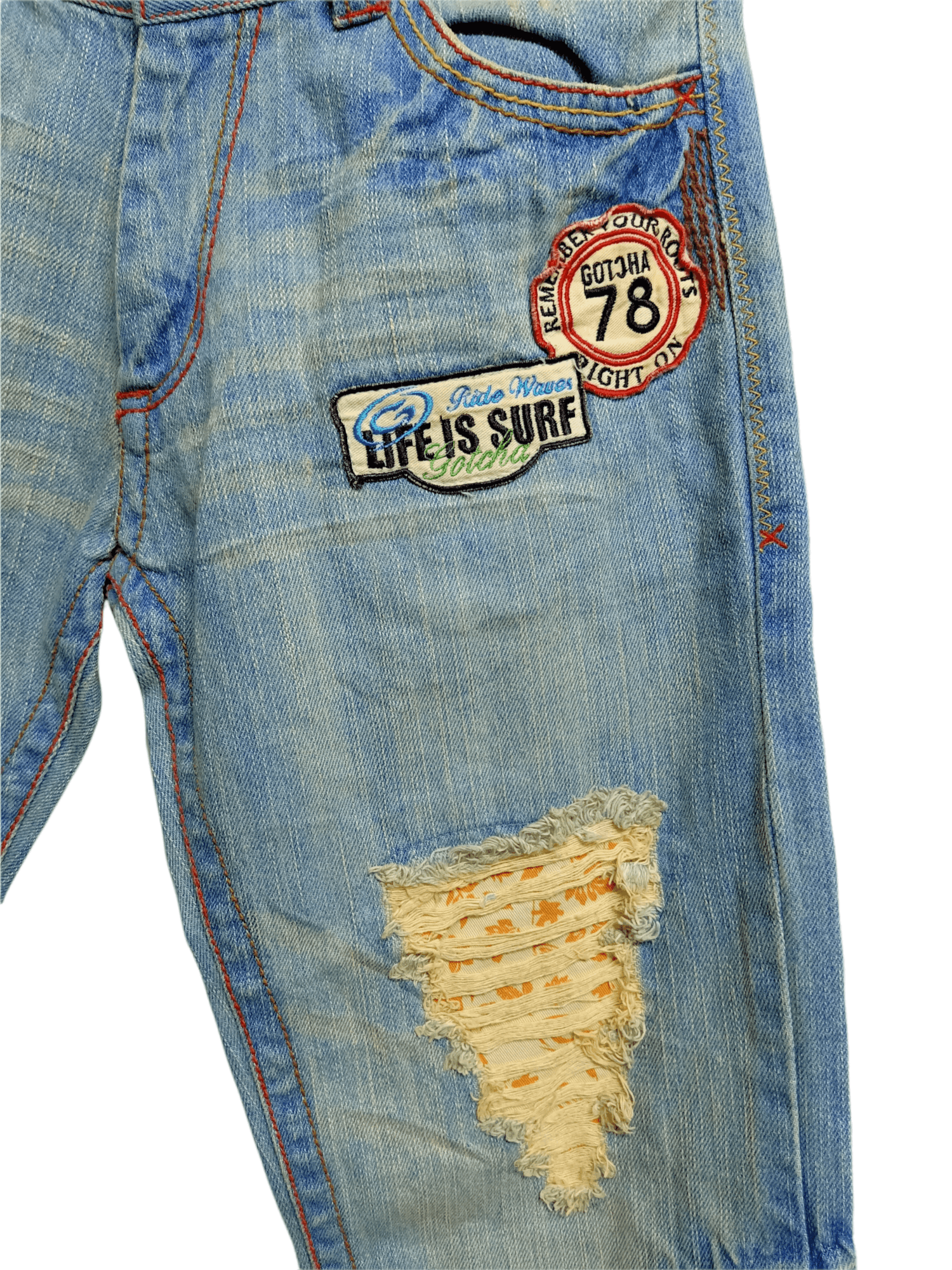 Gotcha Vintage Gotcha Surf Distressed Patches Jeans Size US 33 - 3 Thumbnail