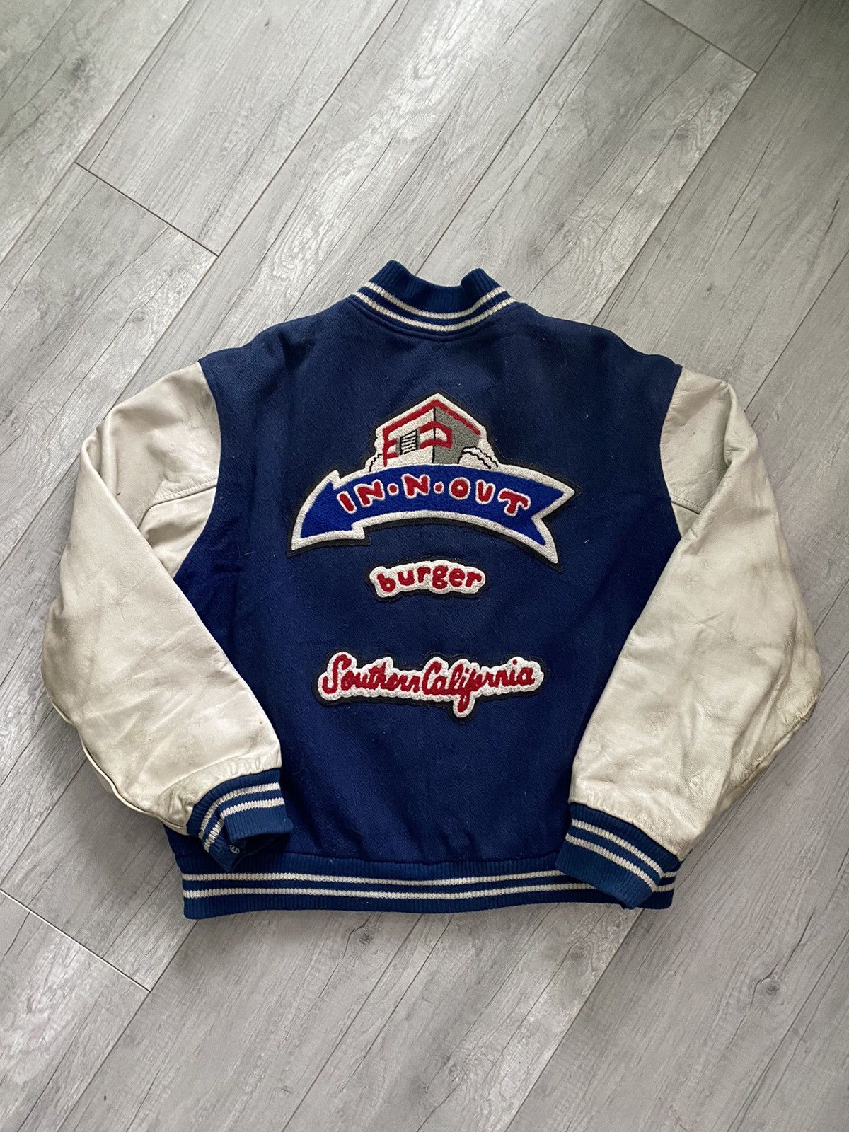 image of Vintage In & Out Burger Letterman Varsity Jacket Made In Usa in Blue/Cream, Men's (Size XL)