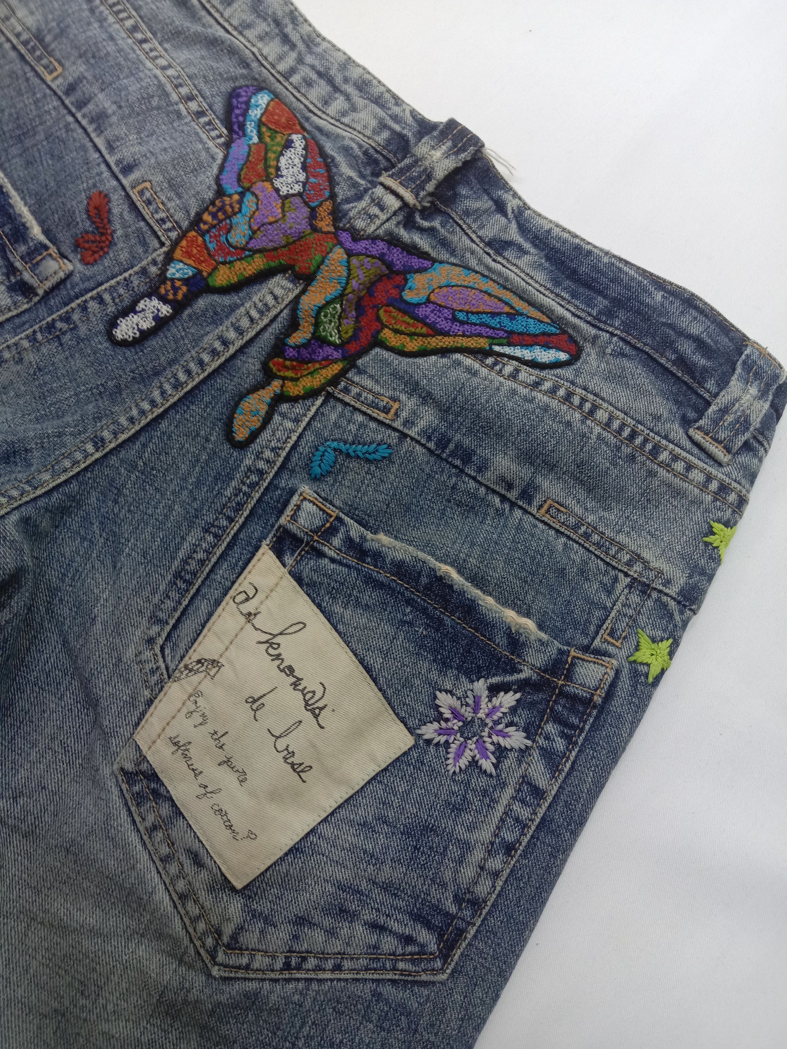 Japanese Brand Vintage Art Embroidery Butterfly Jeans Size US 32 / EU 48 - 9 Thumbnail