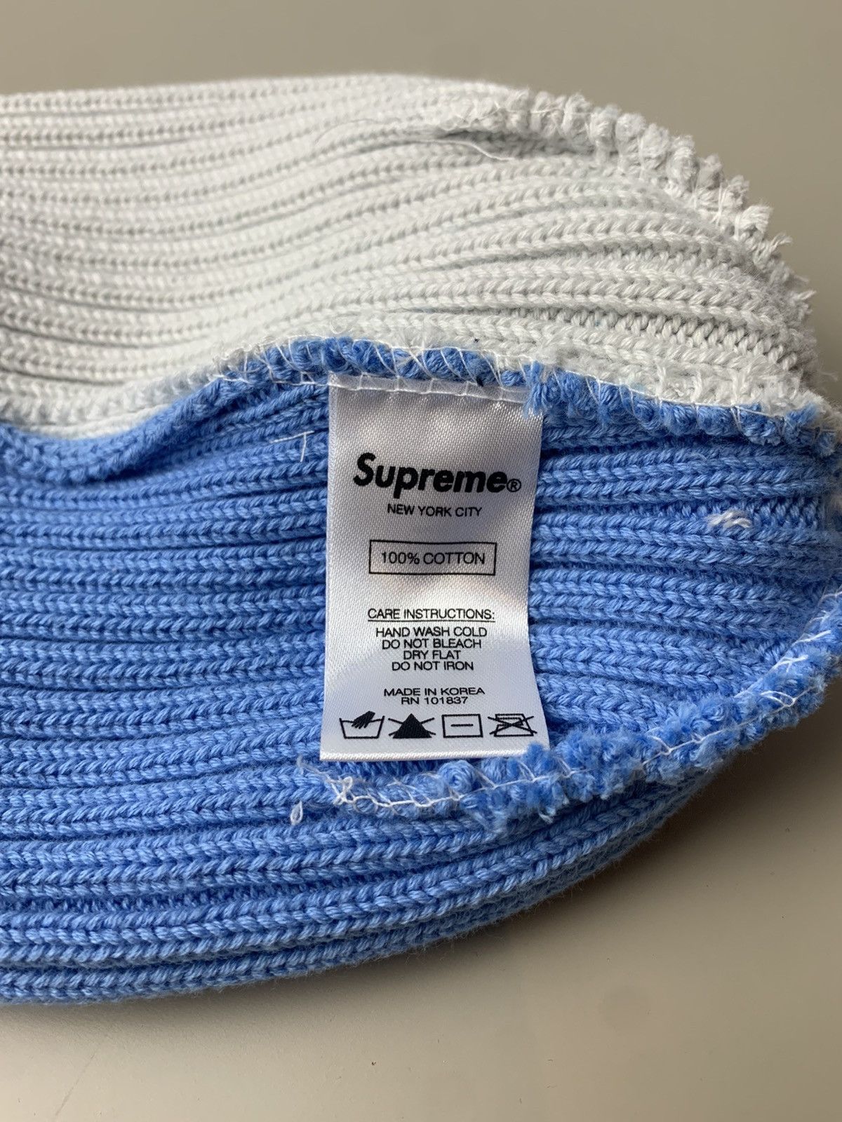 Supreme 2020 Supreme Overdyed Split Beanie Hat White Blue Navy Size ONE SIZE - 4 Thumbnail