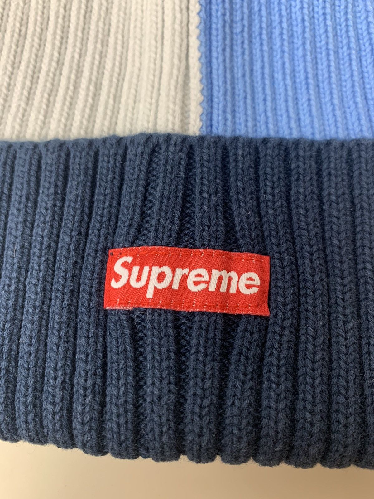 Supreme 2020 Supreme Overdyed Split Beanie Hat White Blue Navy Size ONE SIZE - 2 Thumbnail