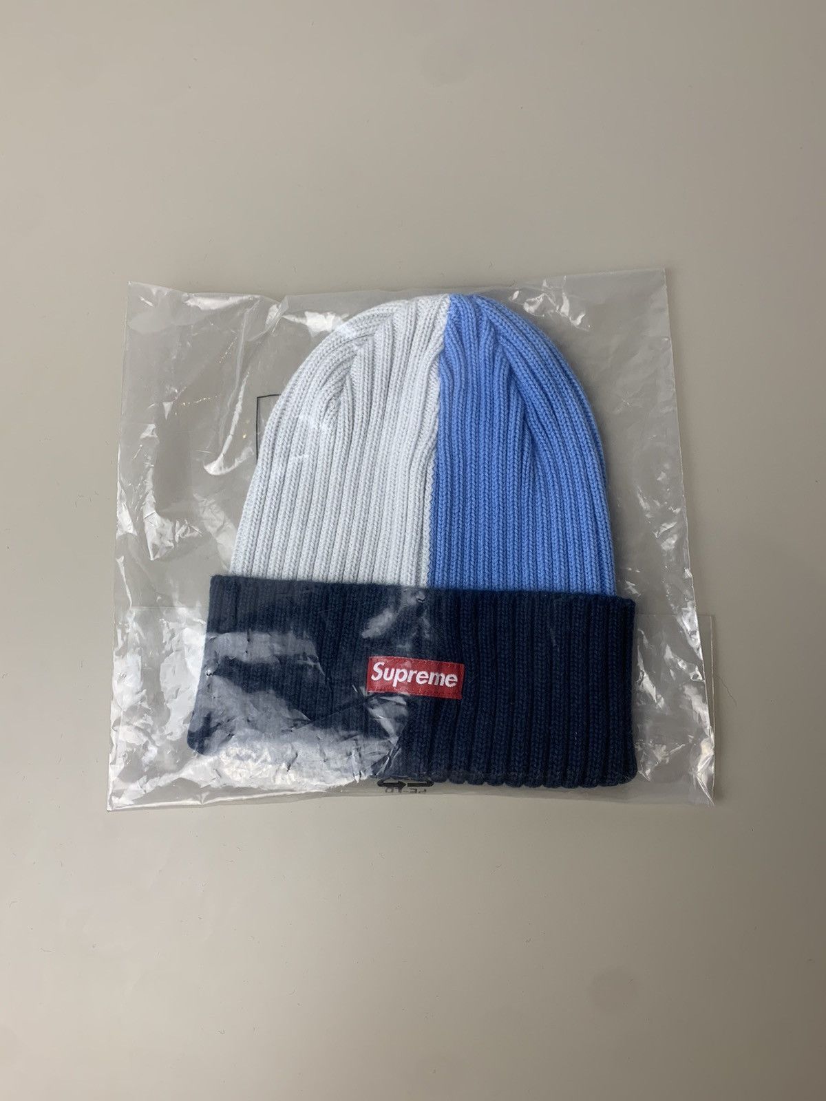 Supreme 2020 Supreme Overdyed Split Beanie Hat White Blue Navy Size ONE SIZE - 5 Thumbnail