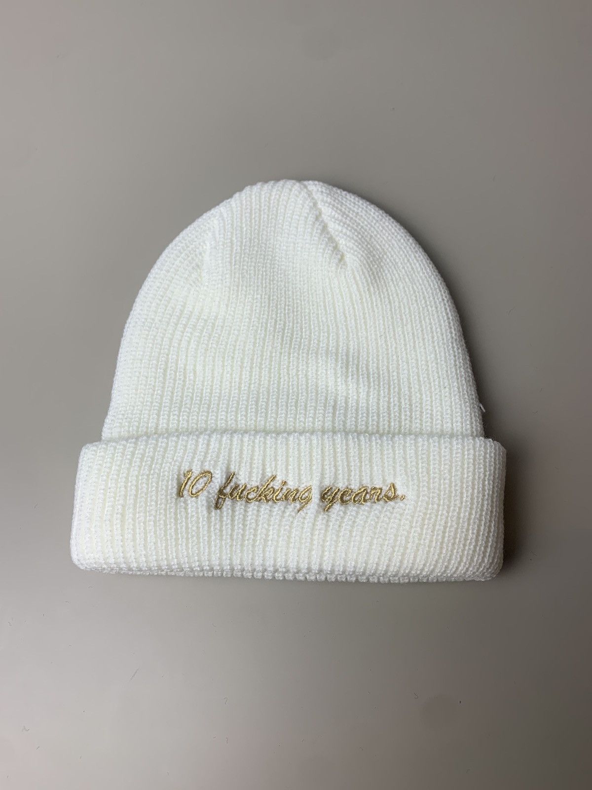 Fuck The Population FTP 10 Year Gold Patch Embroidered Beanie Hat White Size ONE SIZE - 3 Thumbnail