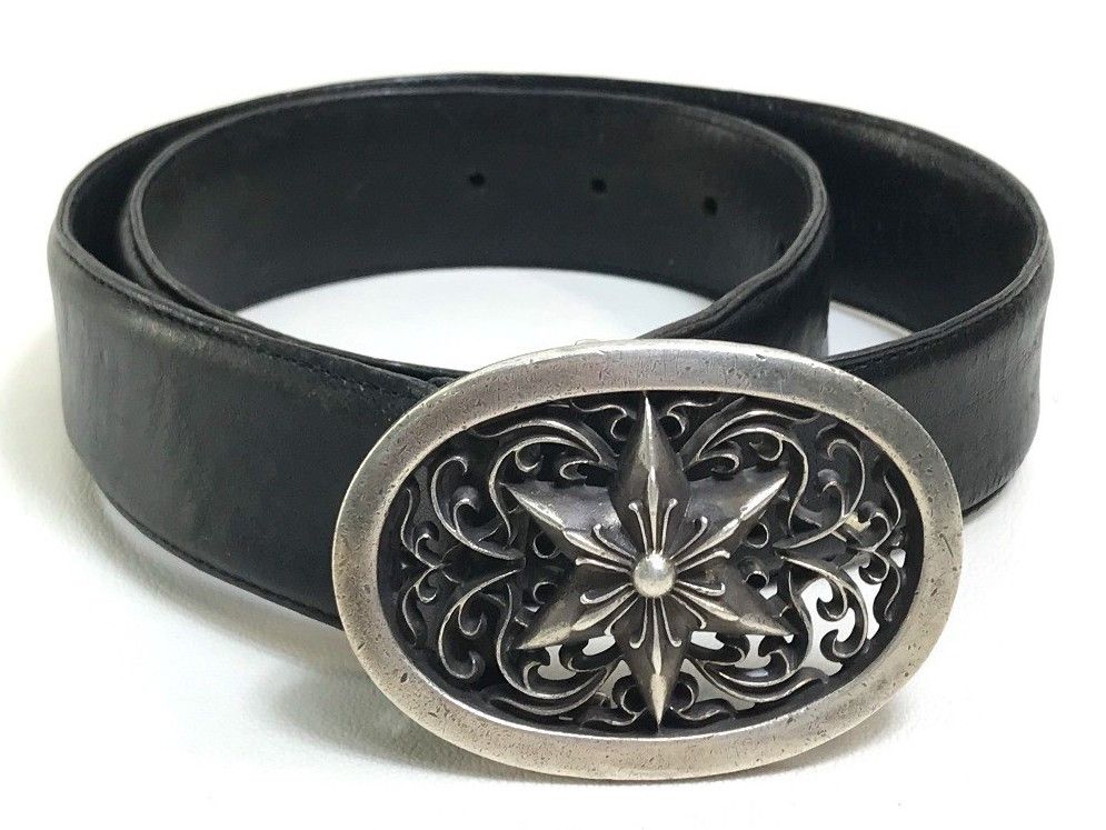 Pre-owned Chrome Hearts Oval Star Buckle Belt In Black