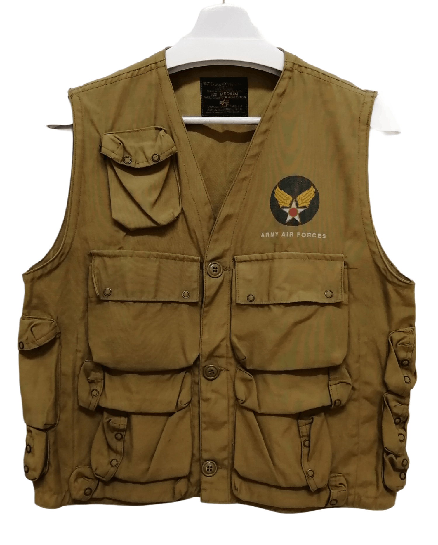 image of Alpha Industries x US Air Force Very!! VTG Army Air Force Many Pocket Tactical Vest in Army Green (