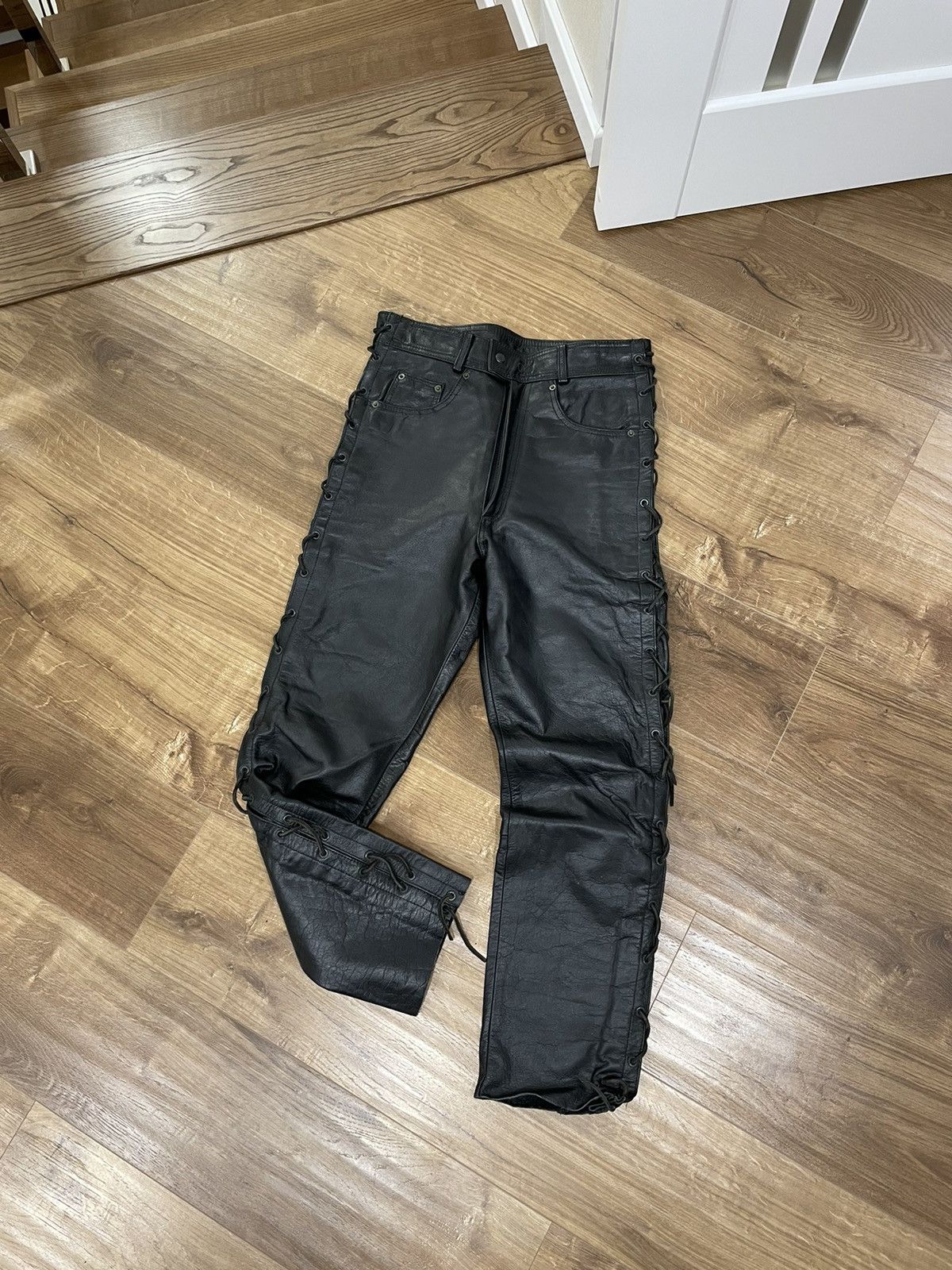 Vintage Genuine Leather Black Cowboy Leather Pants Size 32