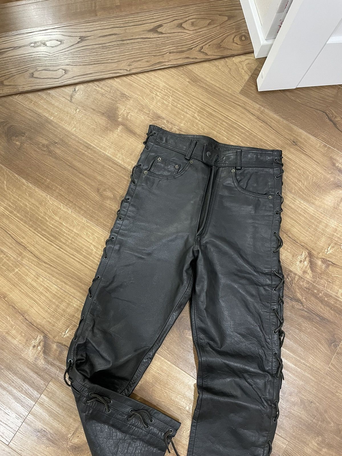 Genuine Leather Vintage Genuine Leather Black Cowboy Leather Pants Size 32 Size US 32 / EU 48 - 2 Thumbnail