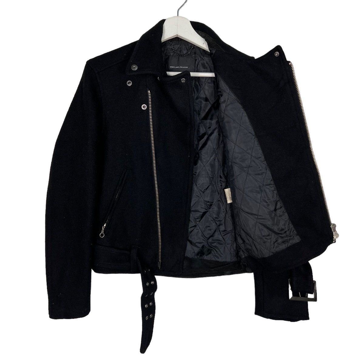 Japanese Brand 🔥 GREEN LABEL RELAXING WOOL DOUBLE COLAR RIDER MOTO JACKET Size US S / EU 44-46 / 1 - 6 Thumbnail