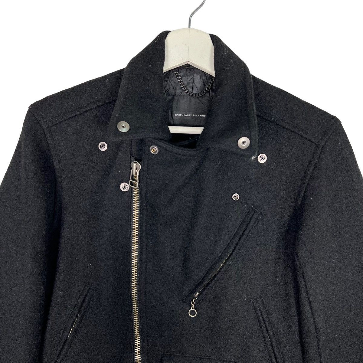 Japanese Brand 🔥 GREEN LABEL RELAXING WOOL DOUBLE COLAR RIDER MOTO JACKET Size US S / EU 44-46 / 1 - 3 Thumbnail