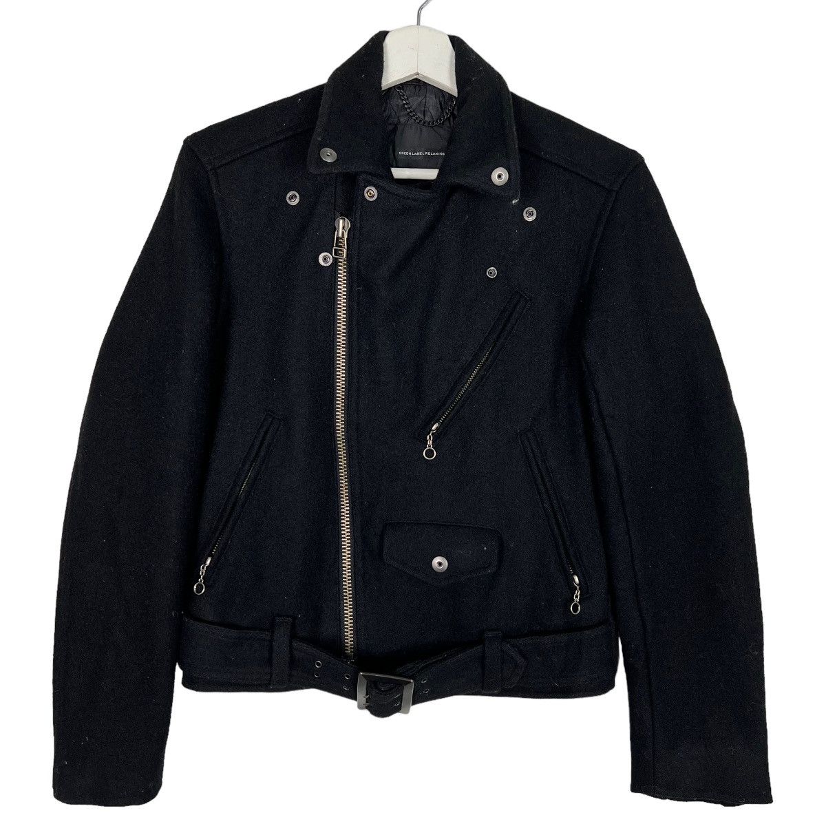 Japanese Brand 🔥 GREEN LABEL RELAXING WOOL DOUBLE COLAR RIDER MOTO JACKET Size US S / EU 44-46 / 1 - 2 Thumbnail