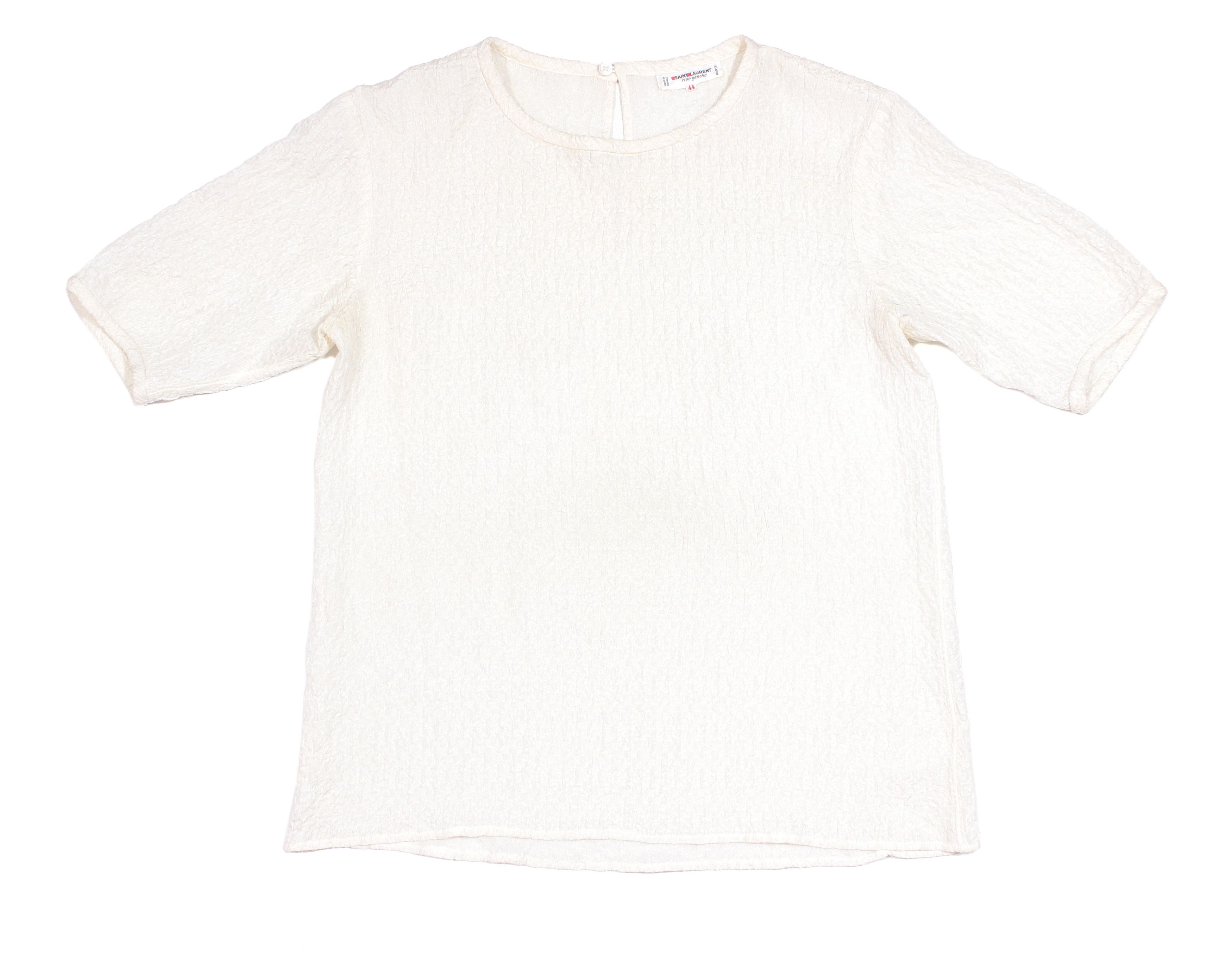 Saint Laurent Paris 80S Silk Blend Textured Blouse Vintage Size L / US 10 / IT 46 - 1 Thumbnail