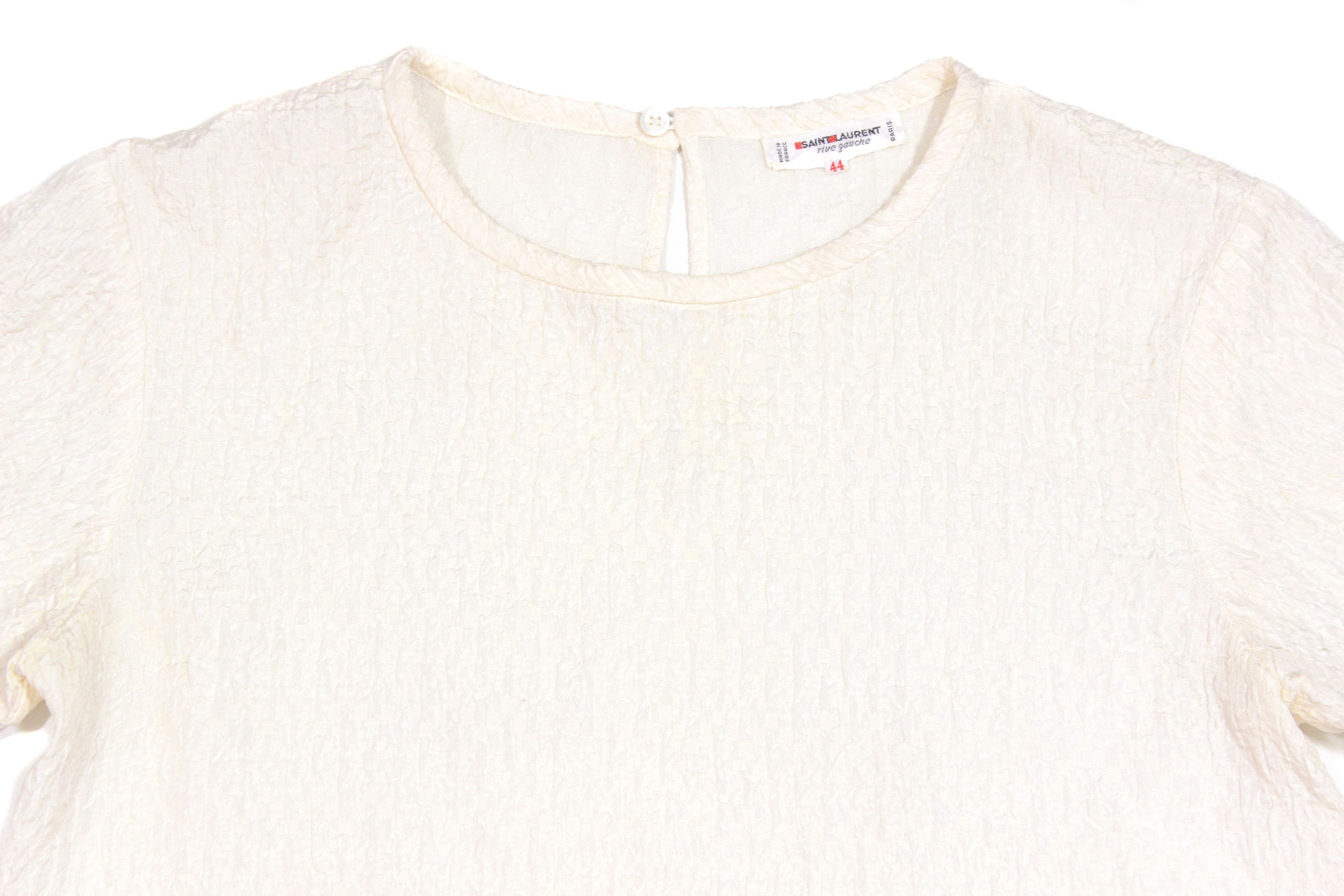 Saint Laurent Paris 80S Silk Blend Textured Blouse Vintage Size L / US 10 / IT 46 - 4 Thumbnail