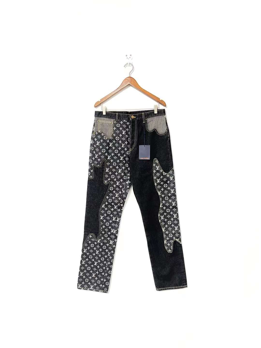 Image of Louis Vuitton x Nigo Monogram Crazy Denim Jeans in Black, Men's (Size 31)