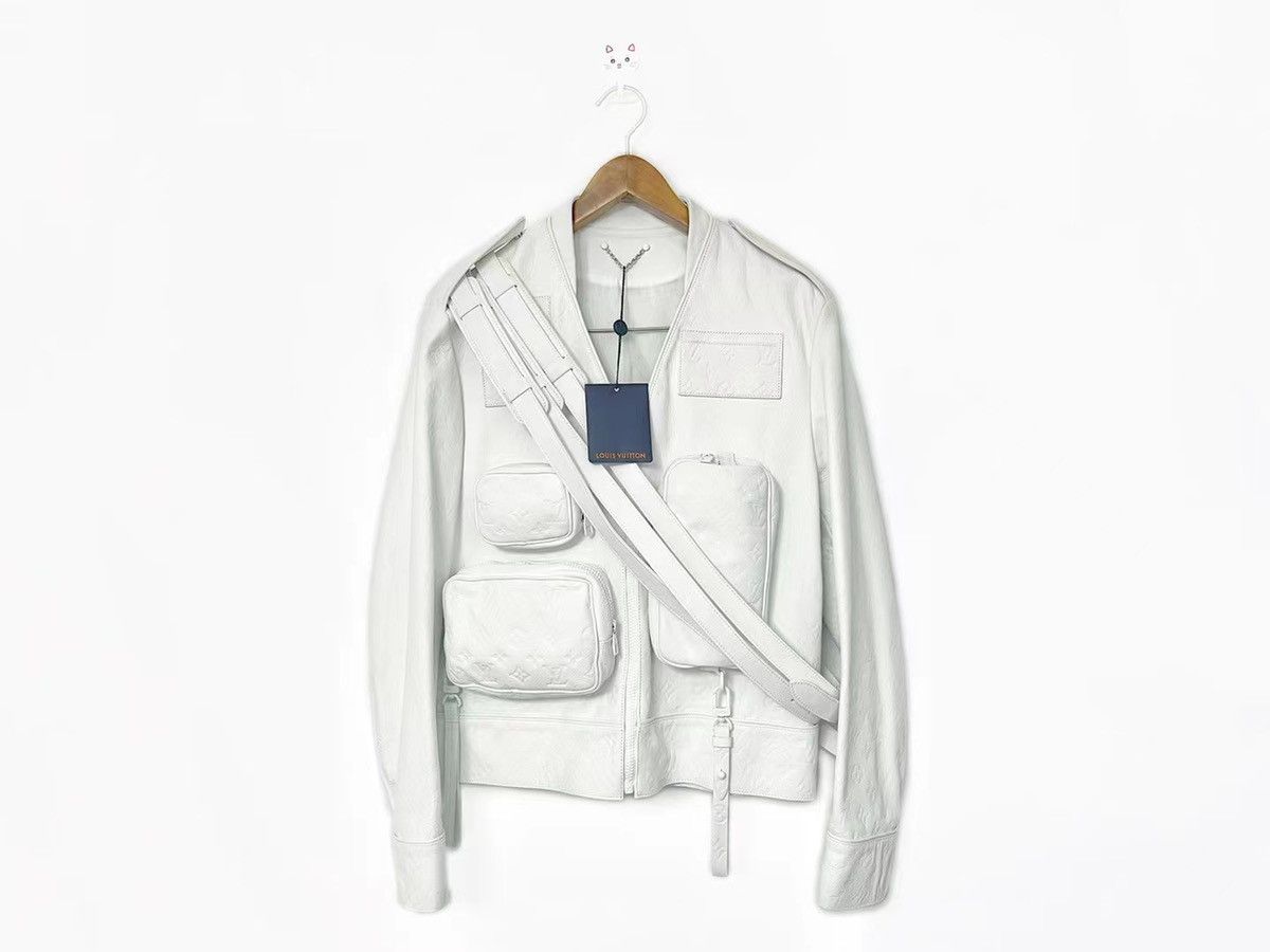 image of Louis Vuitton x Virgil Abloh Fw19 Monogram Embossed Utility Admiral Jacket in White (Size Medium)