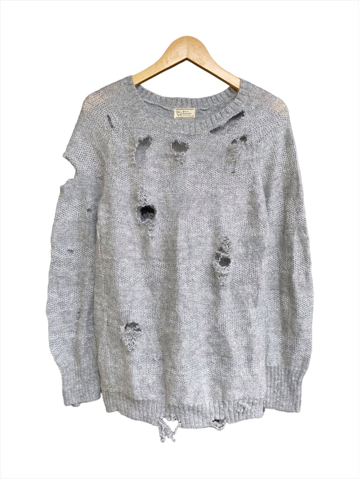 20471120 × Beauty Beast × Hysteric Glamour Japanese Mohair Blend Disstressed Grunge Stripe Knit Sweater Size US S / EU 44-46 / 1 - 1 Thumbnail