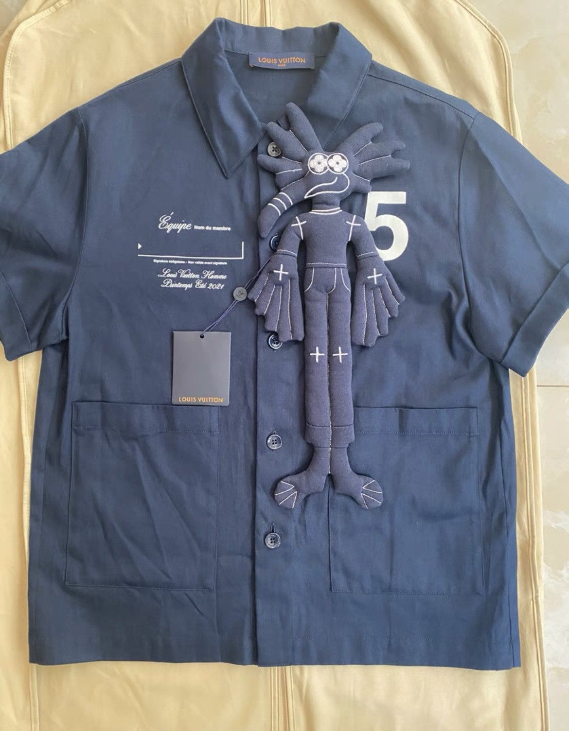 image of Louis Vuitton x Virgil Abloh Japan Exclusive Puppet Button Up Shirt in Blue, Men's (Size XS)