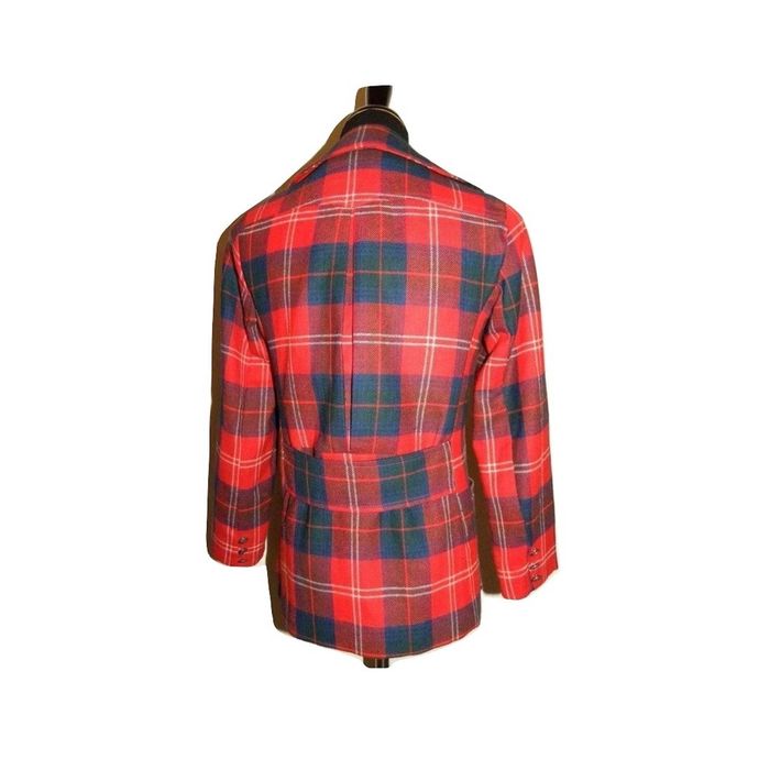 Vintage 70s RED Plaid Tartan Blazer Wide Notched Collar MOD Punk