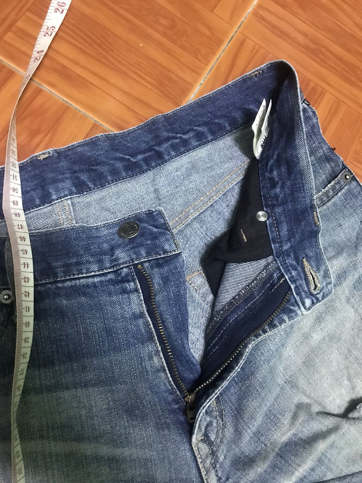 Japanese Brand “Vintage Distressed Flare Jeans – Faded Blue Ripped Denim” Size US 33 - 7 Thumbnail