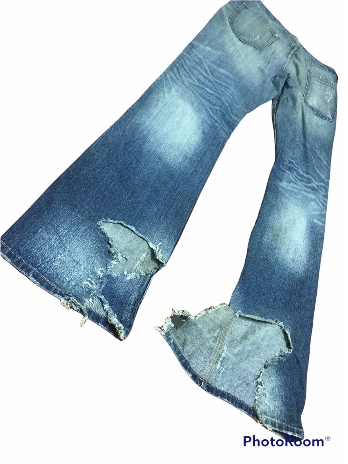 Japanese Brand “Vintage Distressed Flare Jeans – Faded Blue Ripped Denim” Size US 33 - 5 Thumbnail