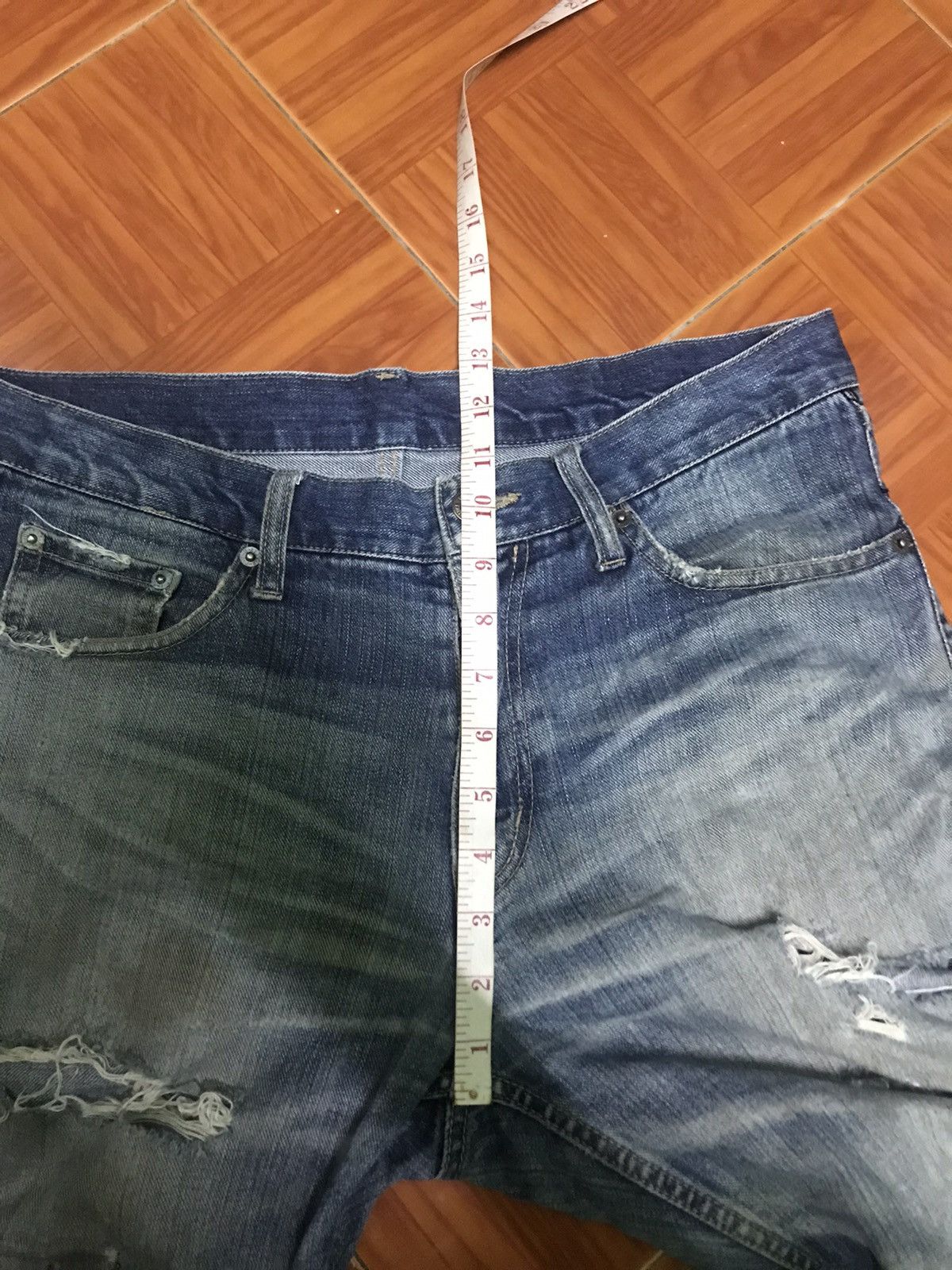 Japanese Brand “Vintage Distressed Flare Jeans – Faded Blue Ripped Denim” Size US 33 - 9 Thumbnail