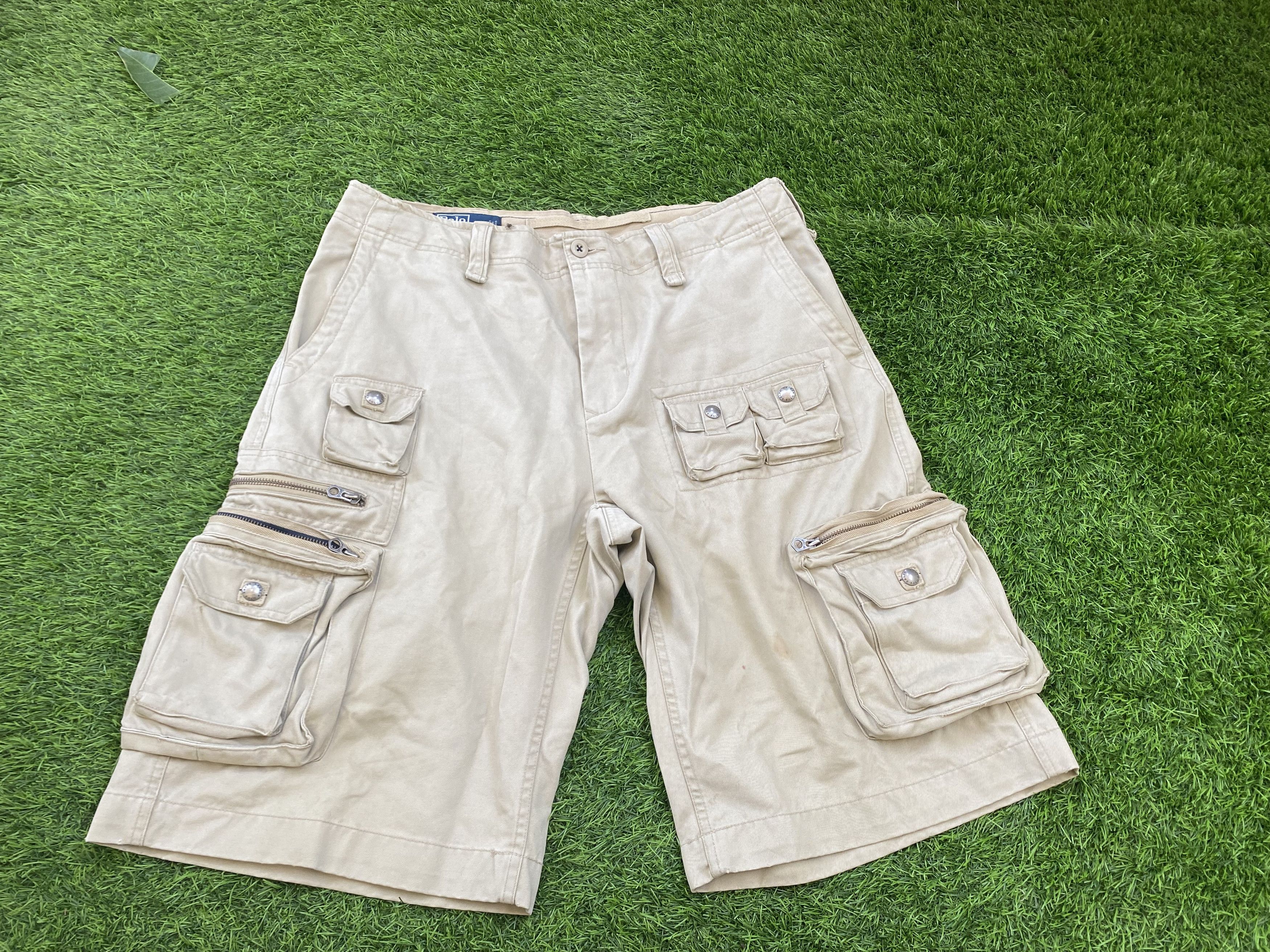 image of Vintage Polo Ralph Laurent Cargo Hunting Multipocket Shorts in Beige, Men's (Size 36)