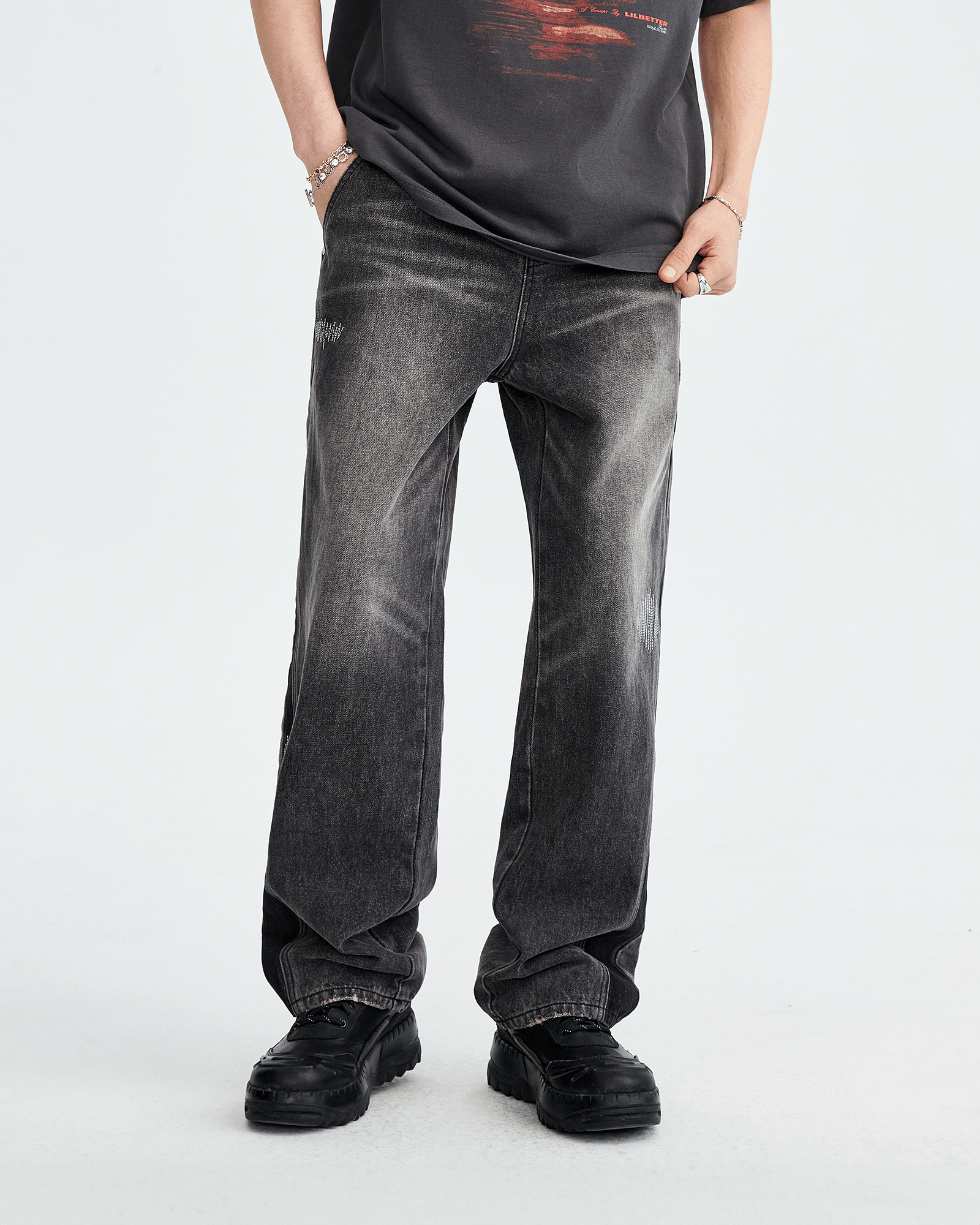 Vintage Washed Textured Stitching Jeans