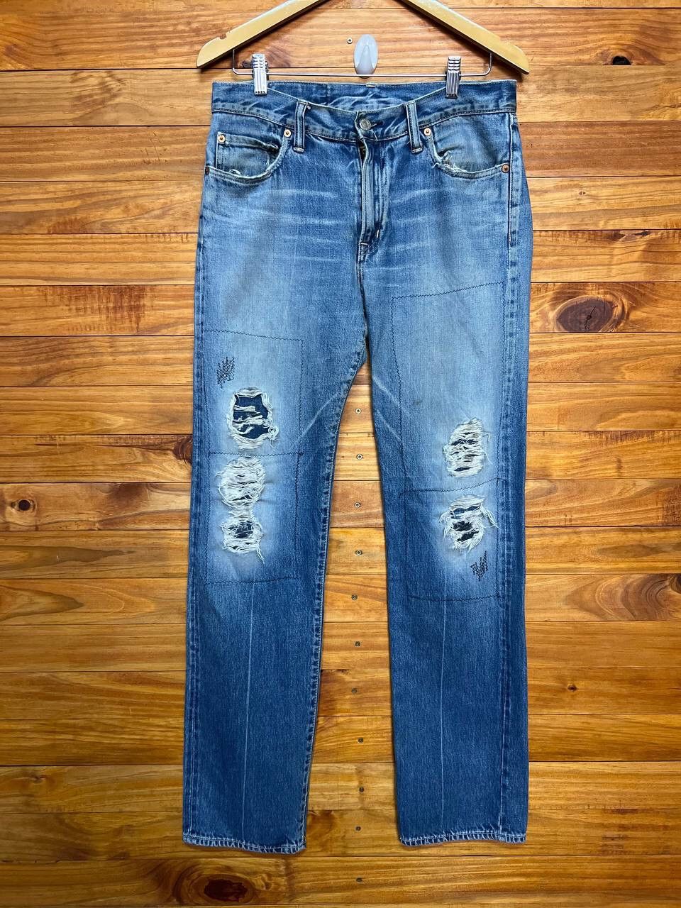 Blue Blue Japan VINTAGE BLUE BLUE JAPAN SLEVEDGE DISTRESS DENIM JEANS Size US 32 / EU 48 - 1 Thumbnail