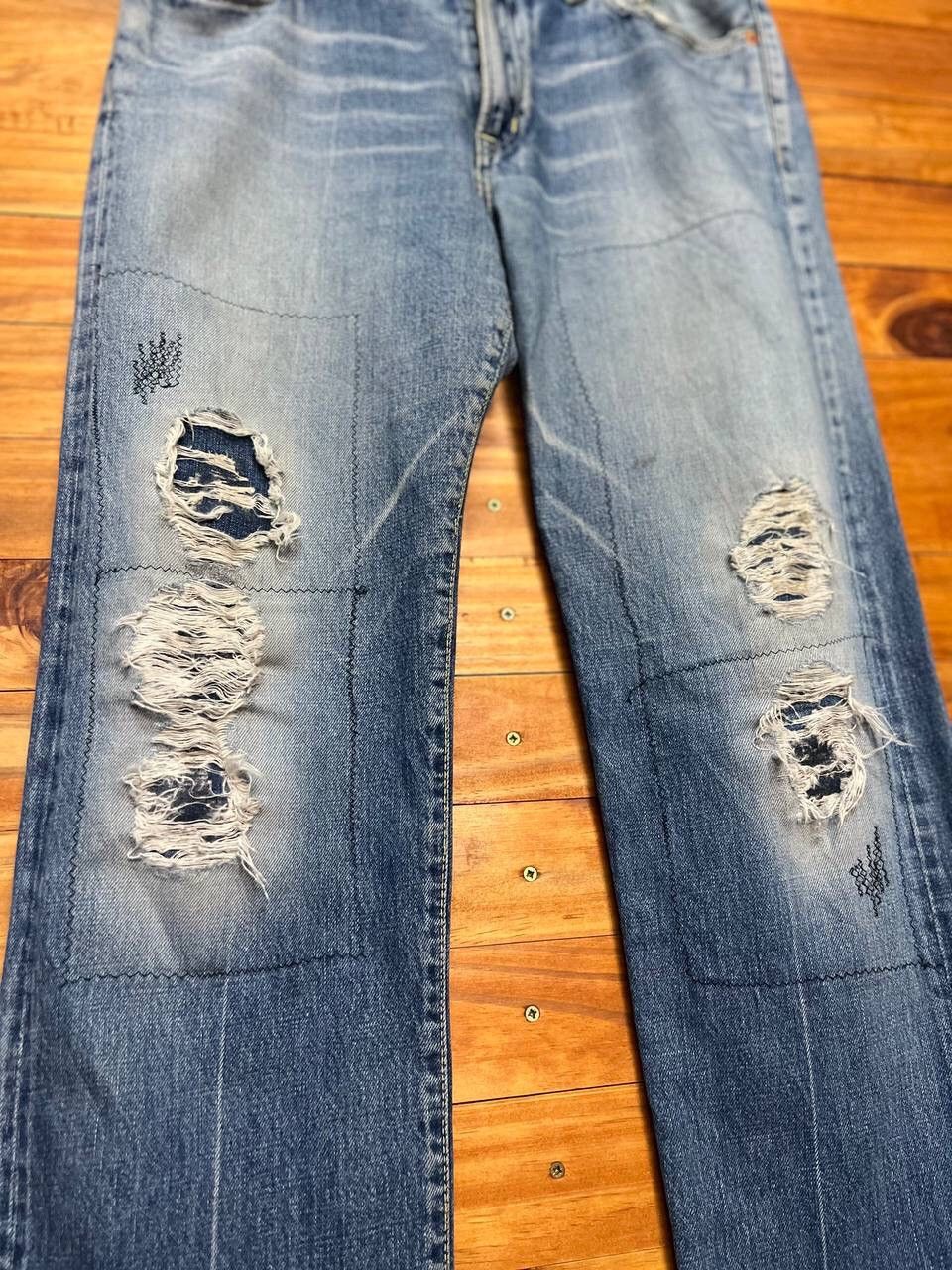 Blue Blue Japan VINTAGE BLUE BLUE JAPAN SLEVEDGE DISTRESS DENIM JEANS Size US 32 / EU 48 - 6 Thumbnail
