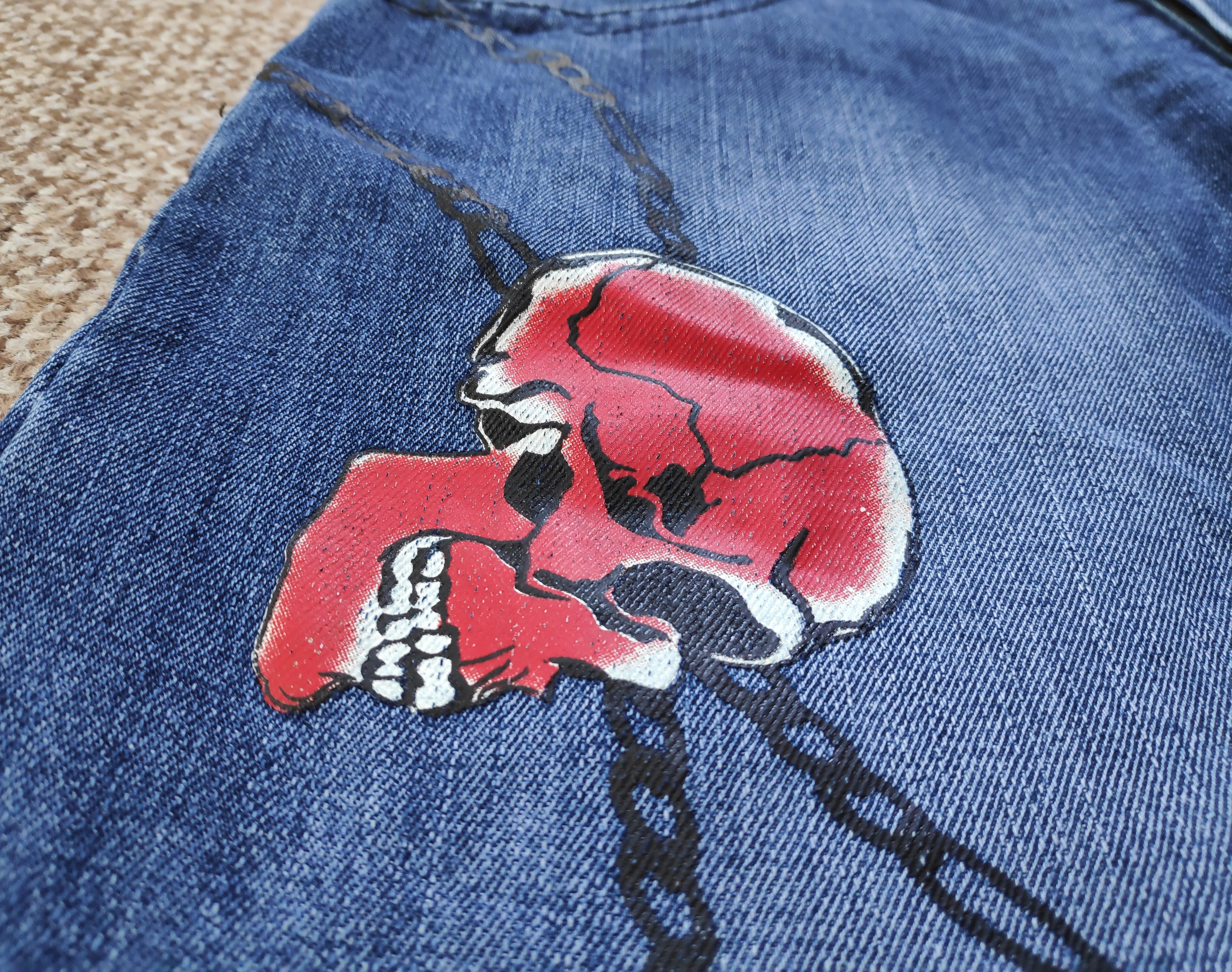Vintage y2k 96North Biker Denim Jeans Skull Print wide size W36 L34 Size US 36 / EU 52 - 5 Thumbnail