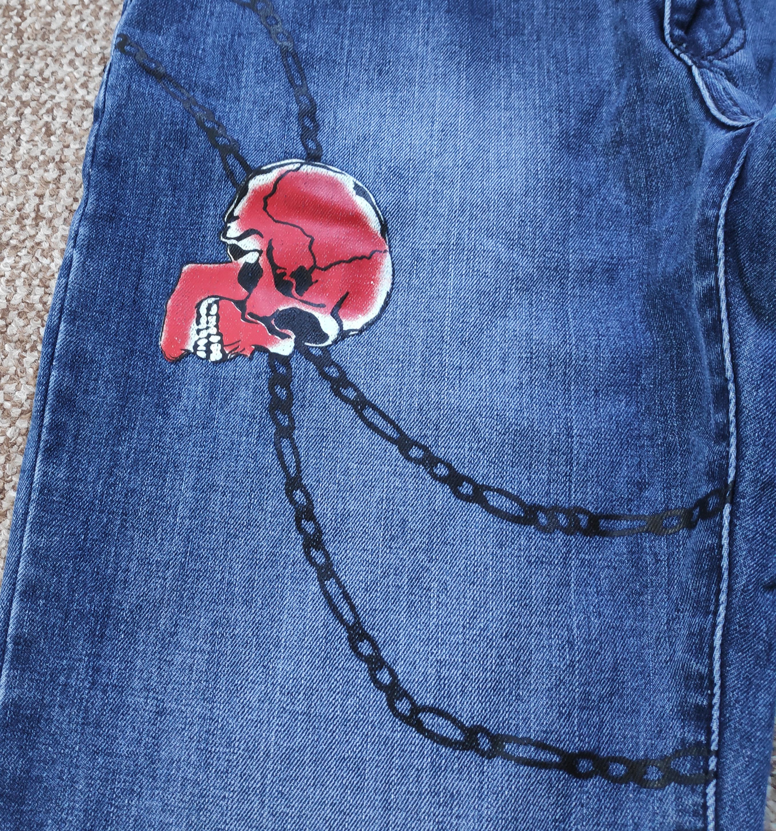 Vintage y2k 96North Biker Denim Jeans Skull Print wide size W36 L34 Size US 36 / EU 52 - 4 Thumbnail
