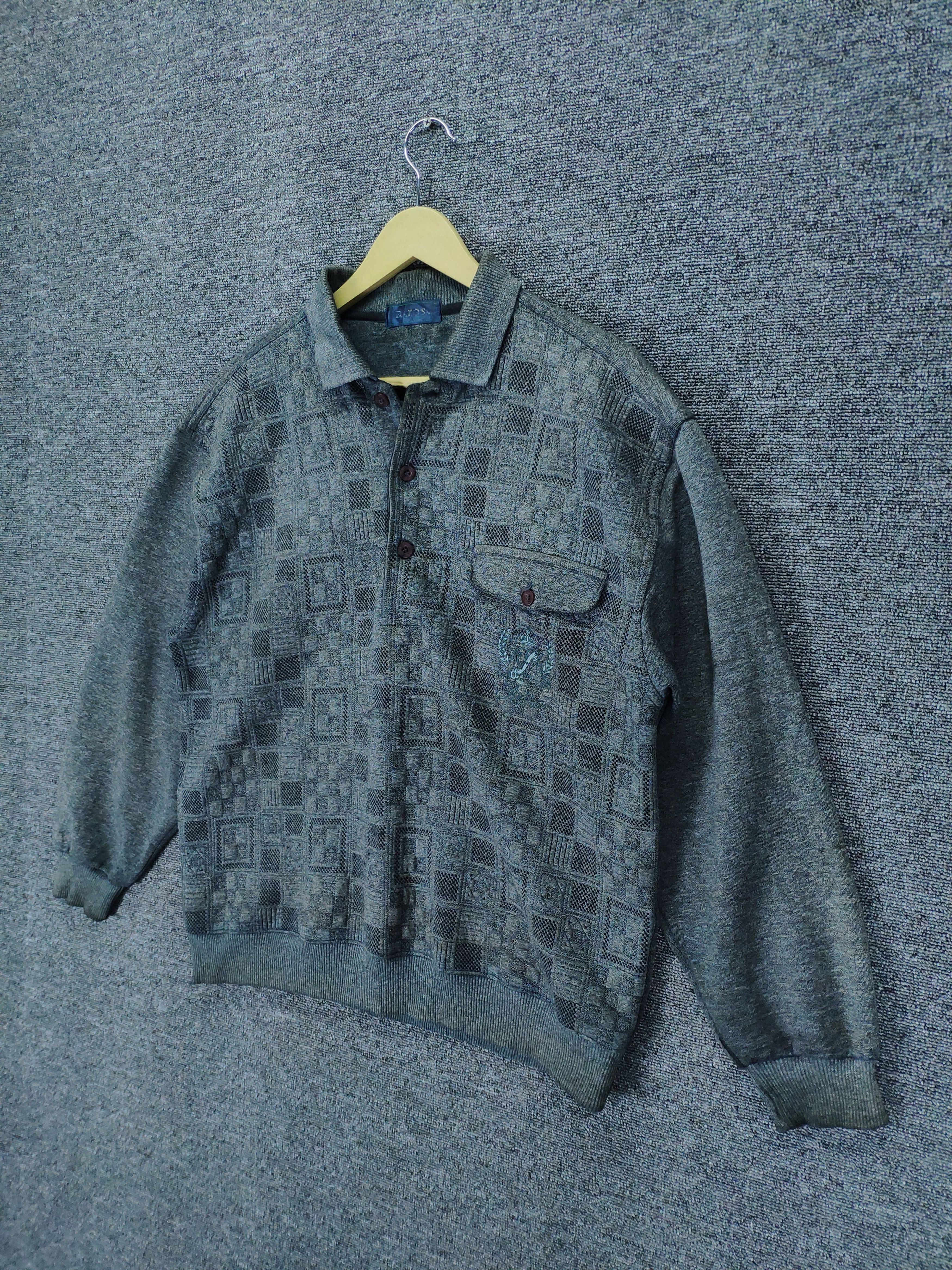 Japanese Brand Steal 💥 Vintage Knit Polo Shirt Long Sleeve Checkered Size US L / EU 52-54 / 3 - 2 Thumbnail