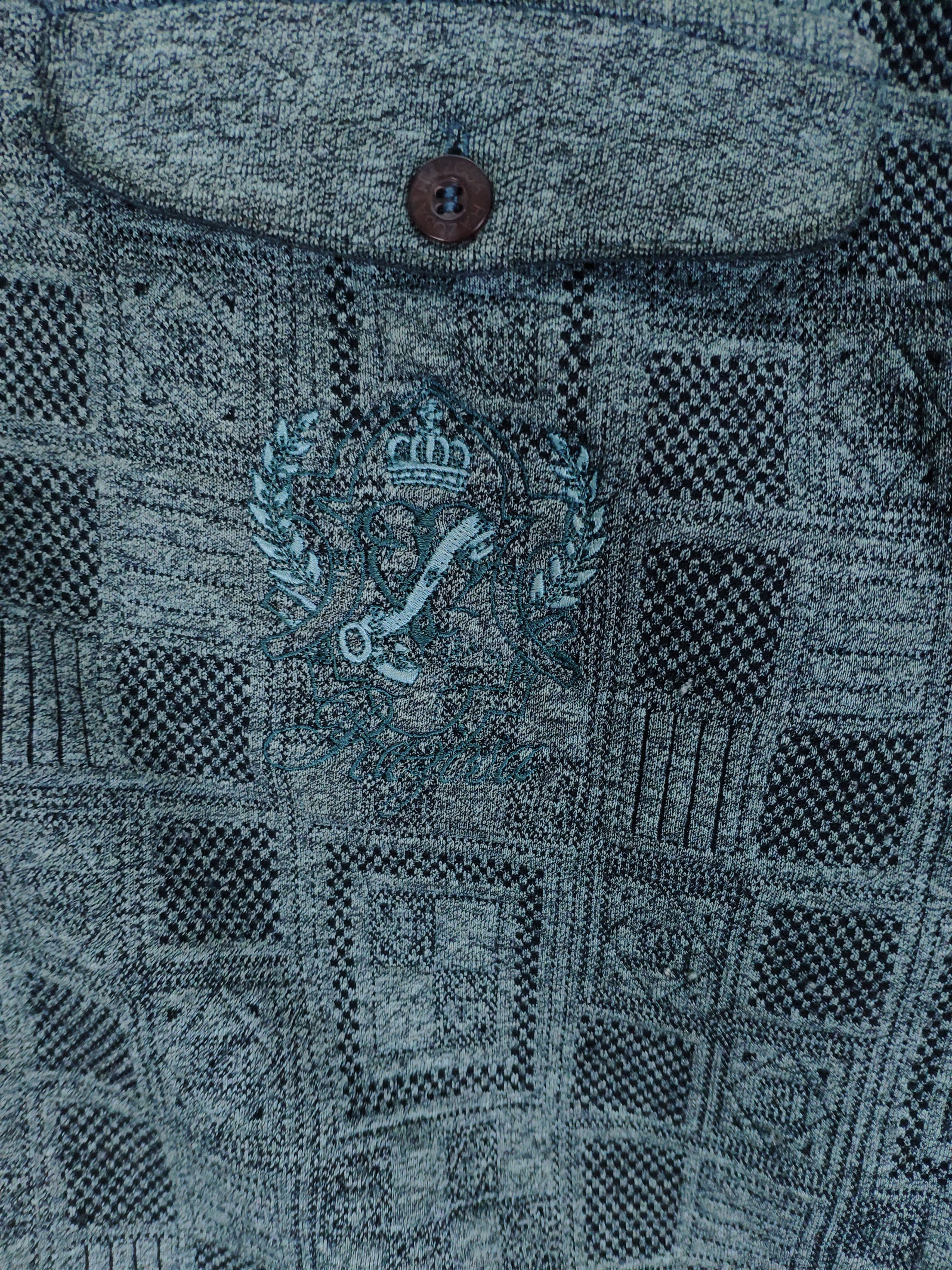 Japanese Brand Steal 💥 Vintage Knit Polo Shirt Long Sleeve Checkered Size US L / EU 52-54 / 3 - 7 Thumbnail