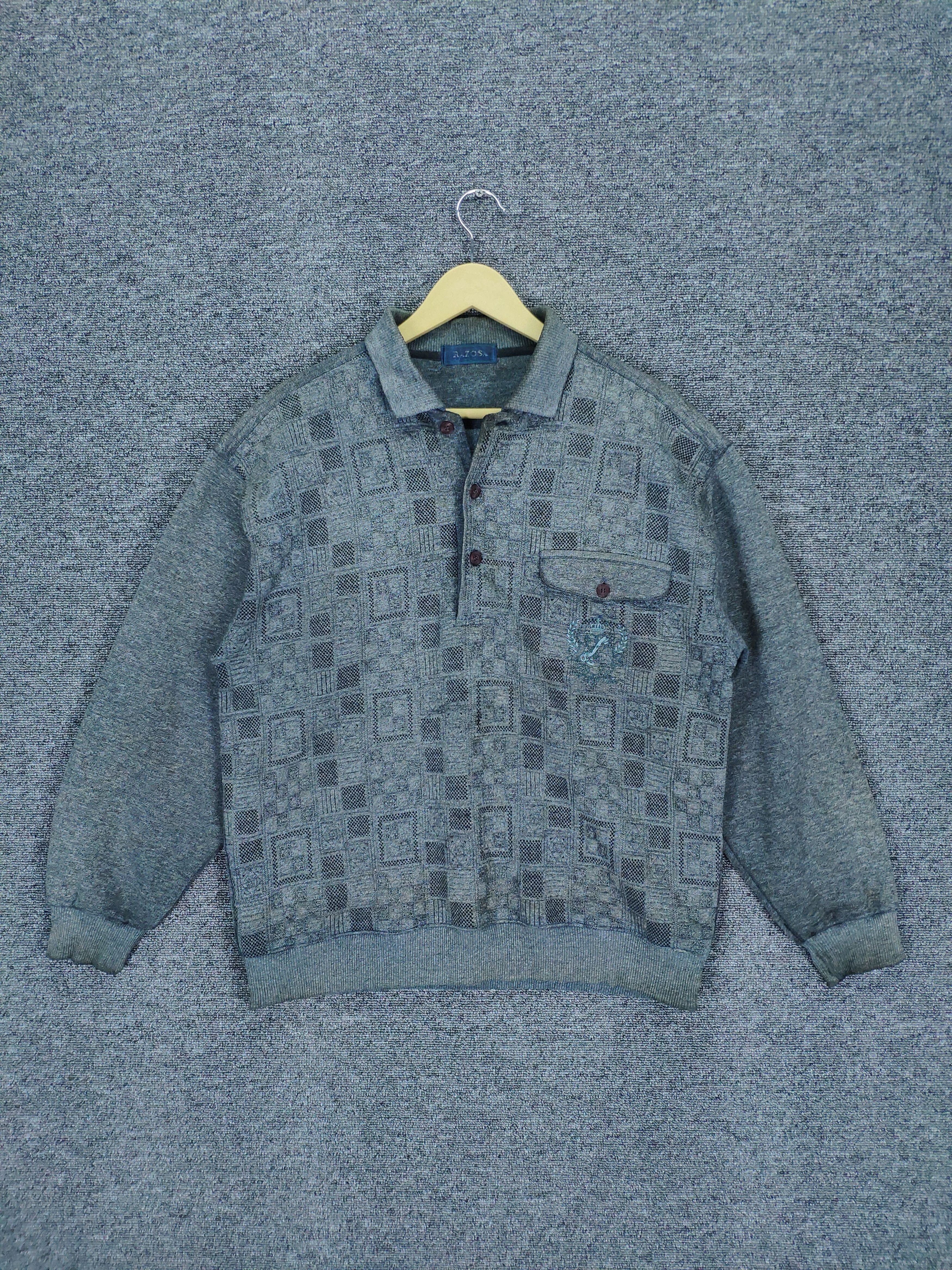 Japanese Brand Steal 💥 Vintage Knit Polo Shirt Long Sleeve Checkered Size US L / EU 52-54 / 3 - 1 Thumbnail