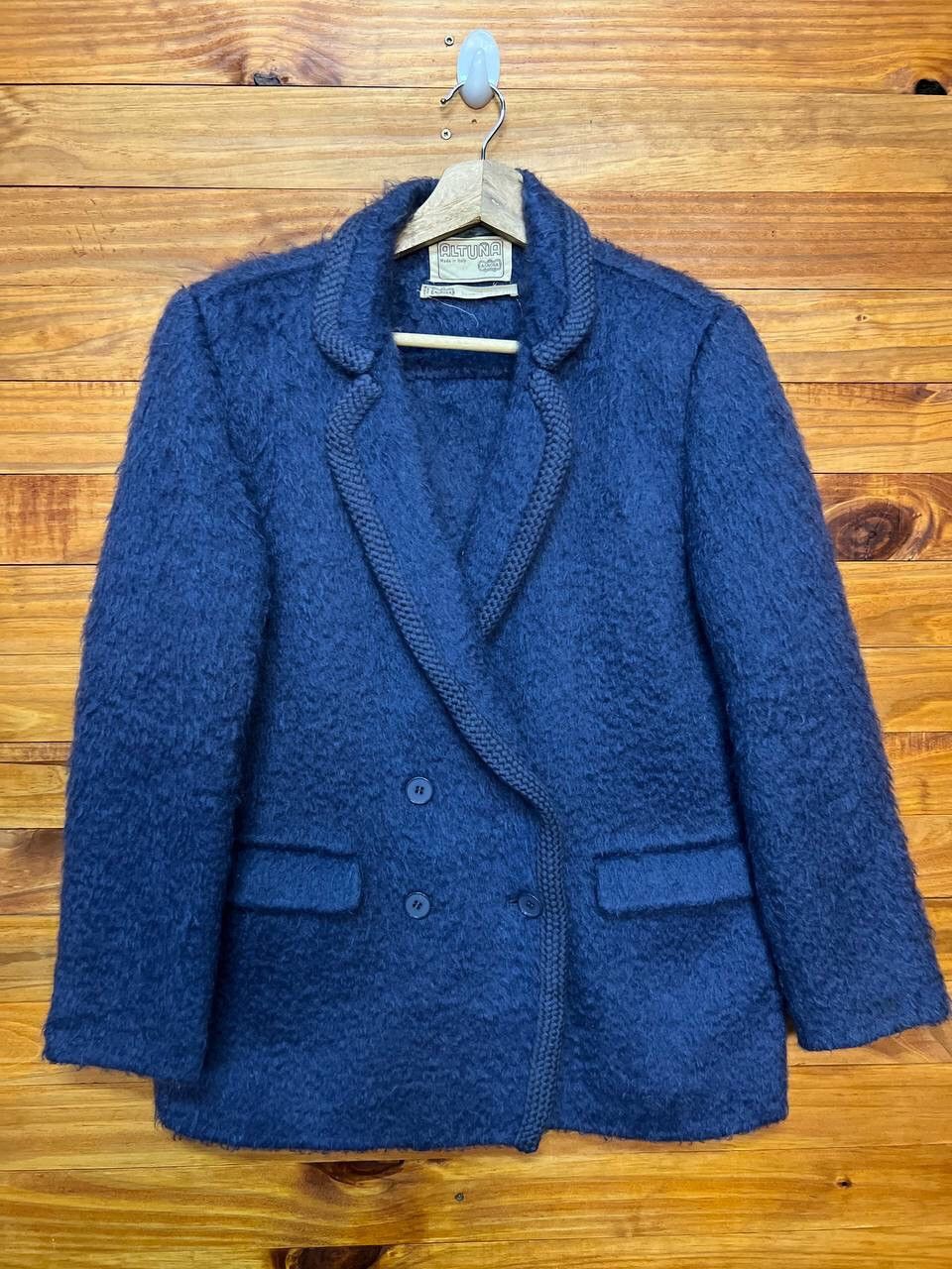 image of Cashmere Wool x Italian Designers Altuna Mohair Double Breast Jacket Made In Italy in Navy (Size Sm