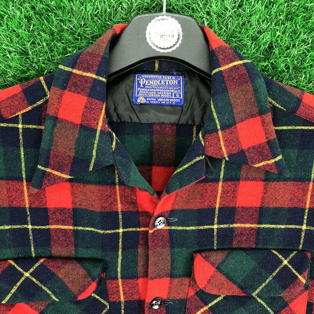 Vintage 50s Pendleton Wool Flannel Flap Pocket Loop Collar