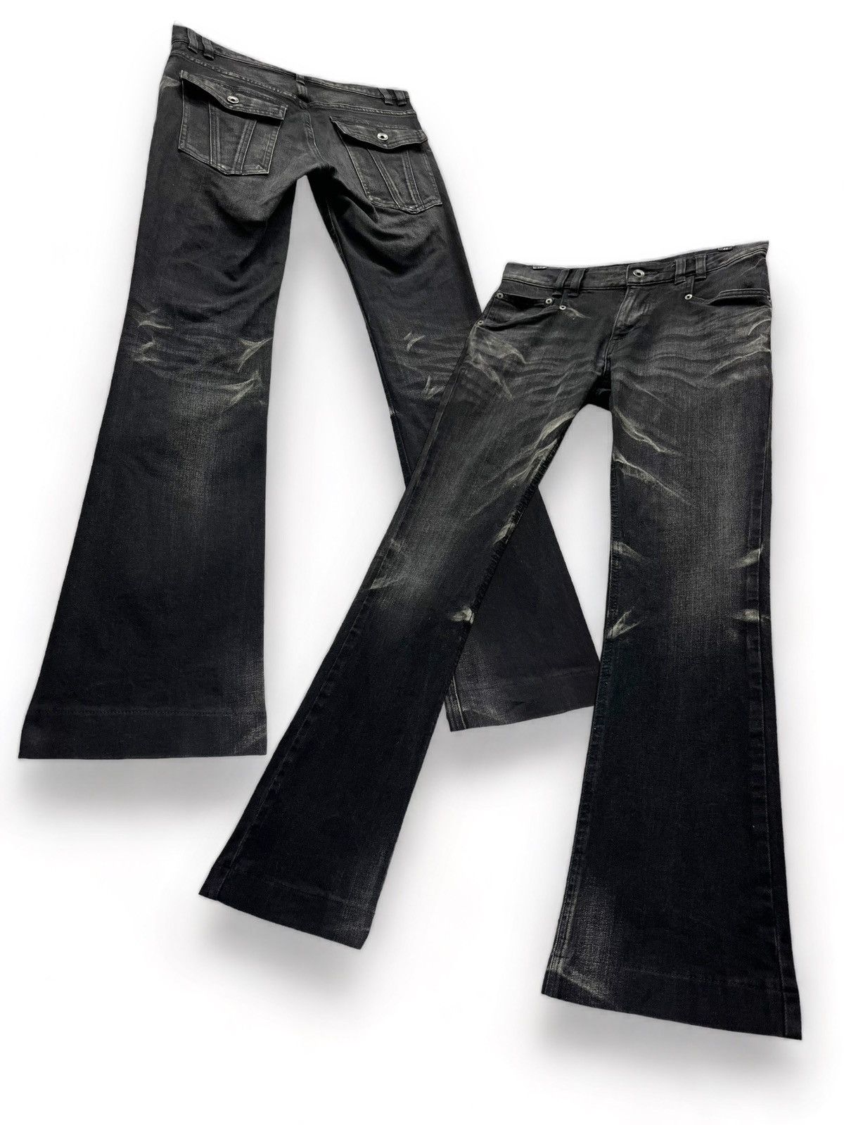 90’s MICHEL KLEIN HOMME Stretch Denim Punk Whiskered Flare💥