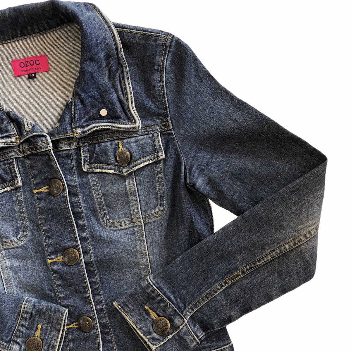 Japanese Brand Vintage Y2K Denim Trucker Jacket Women by OZOC Size XS / US 0-2 / IT 36-38 - 2 Thumbnail