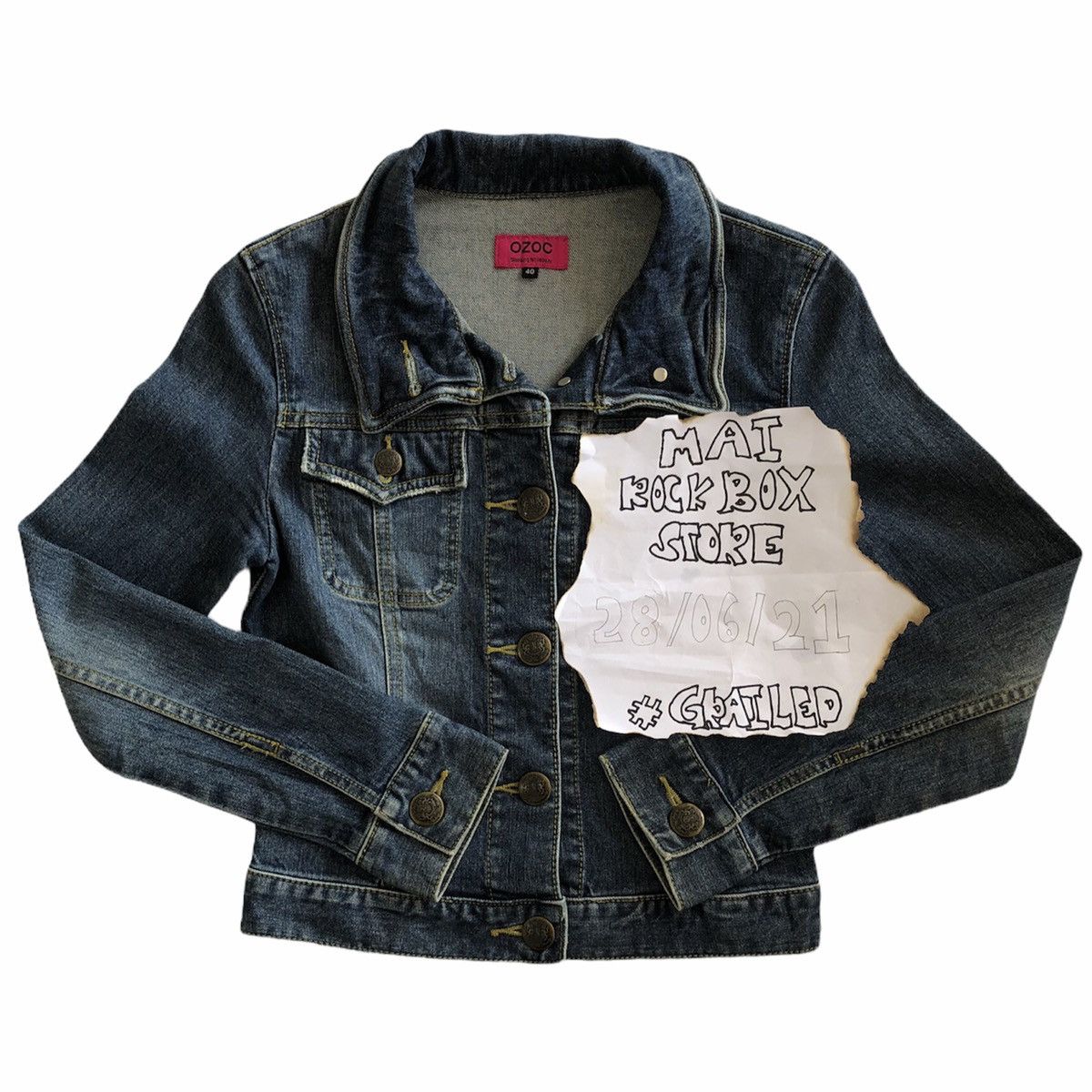 Japanese Brand Vintage Y2K Denim Trucker Jacket Women by OZOC Size XS / US 0-2 / IT 36-38 - 1 Thumbnail