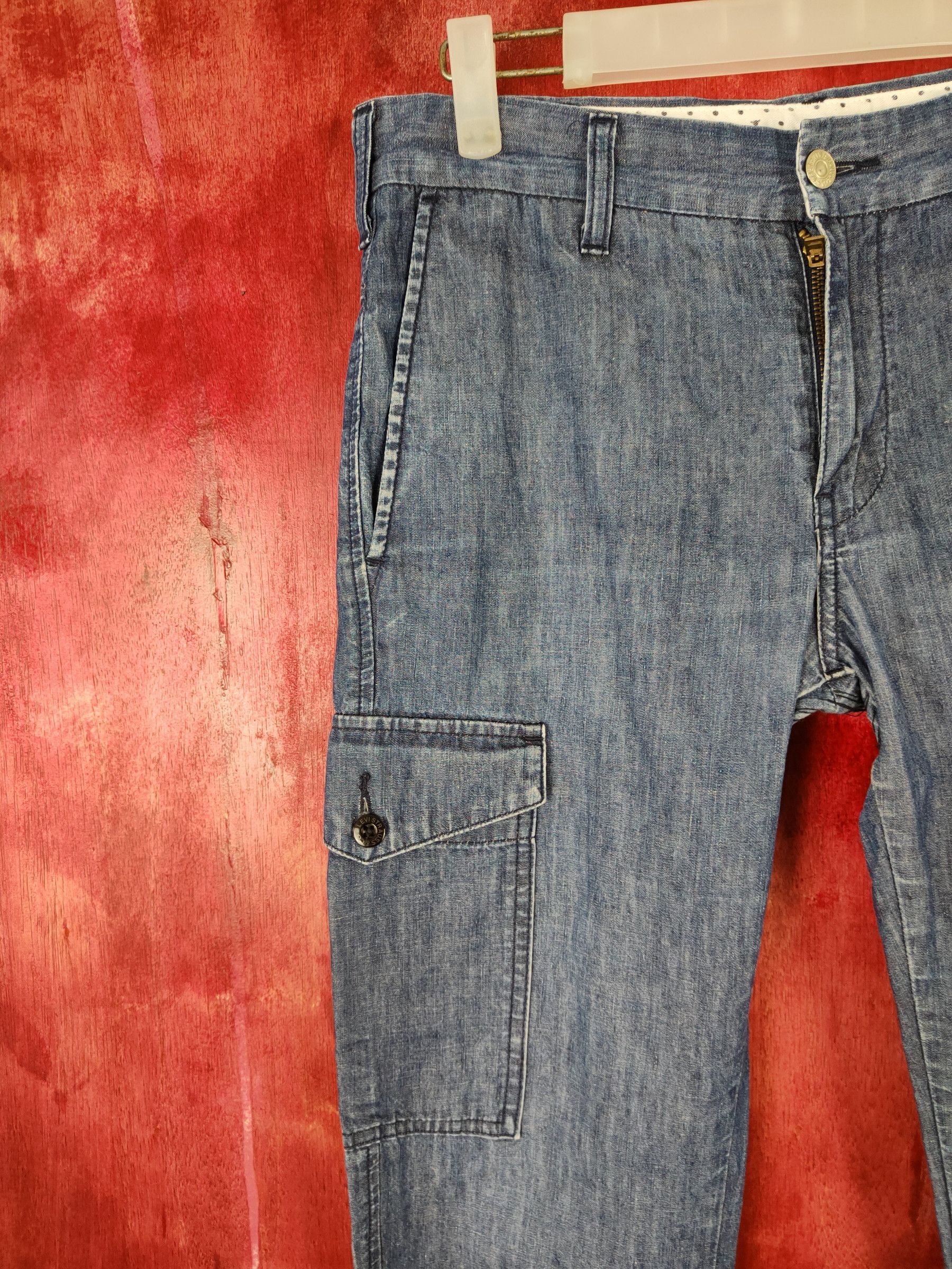 Japanese Brand Levi's Blue Soft Denim multipocket worker cargo Pants #S395 Size US 31 - 3 Thumbnail