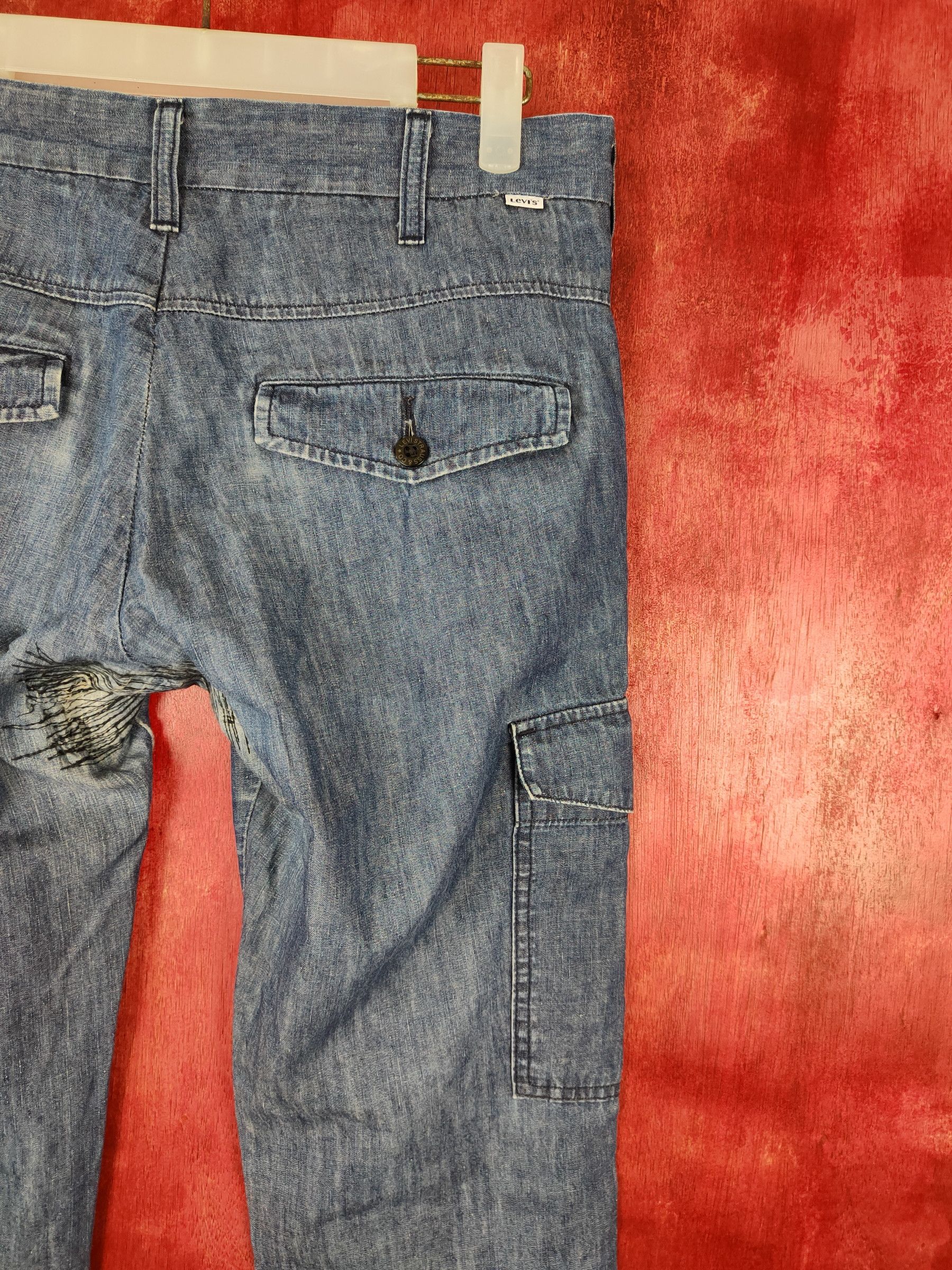Japanese Brand Levi's Blue Soft Denim multipocket worker cargo Pants #S395 Size US 31 - 11 Thumbnail
