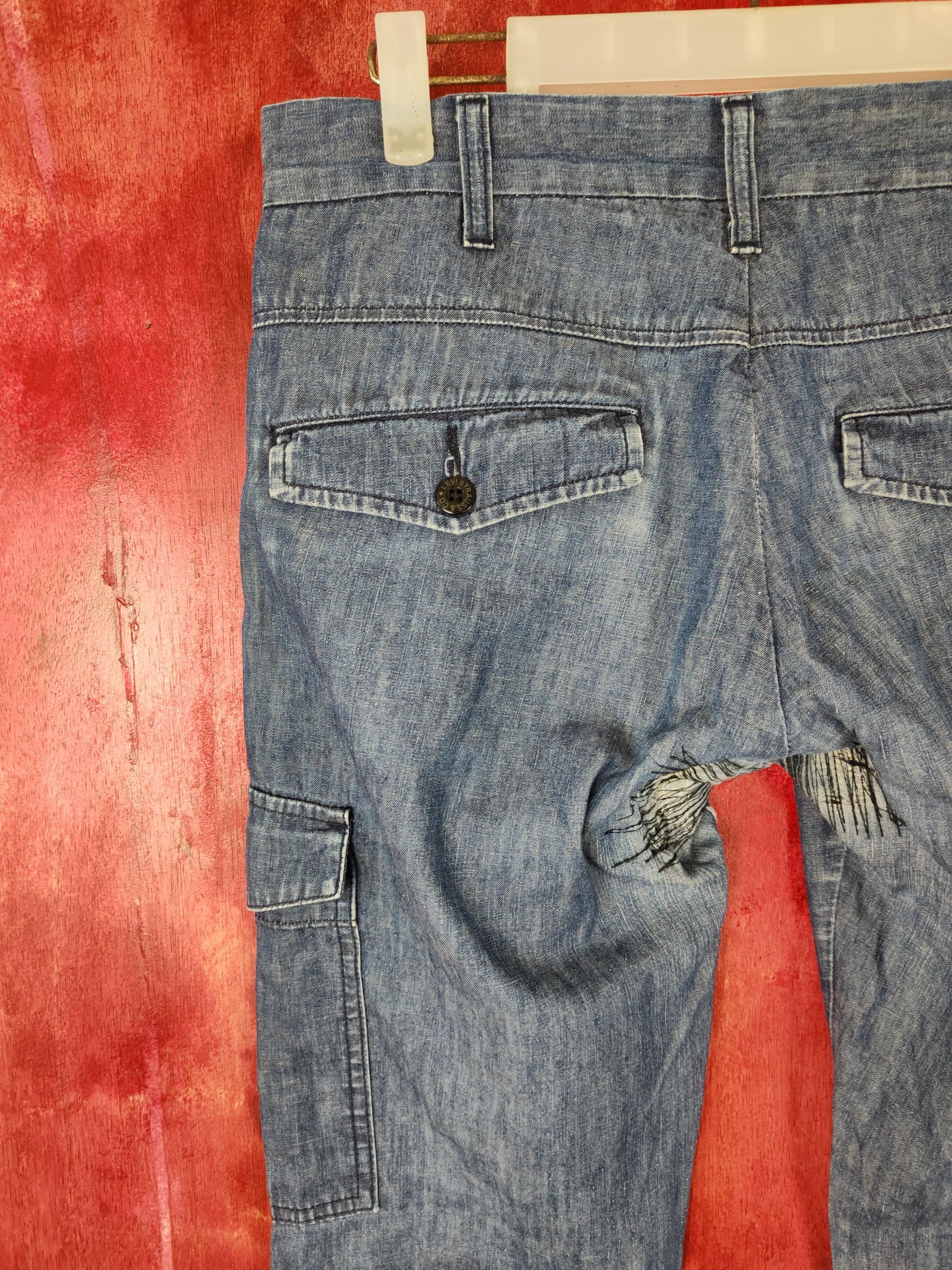 Japanese Brand Levi's Blue Soft Denim multipocket worker cargo Pants #S395 Size US 31 - 9 Thumbnail