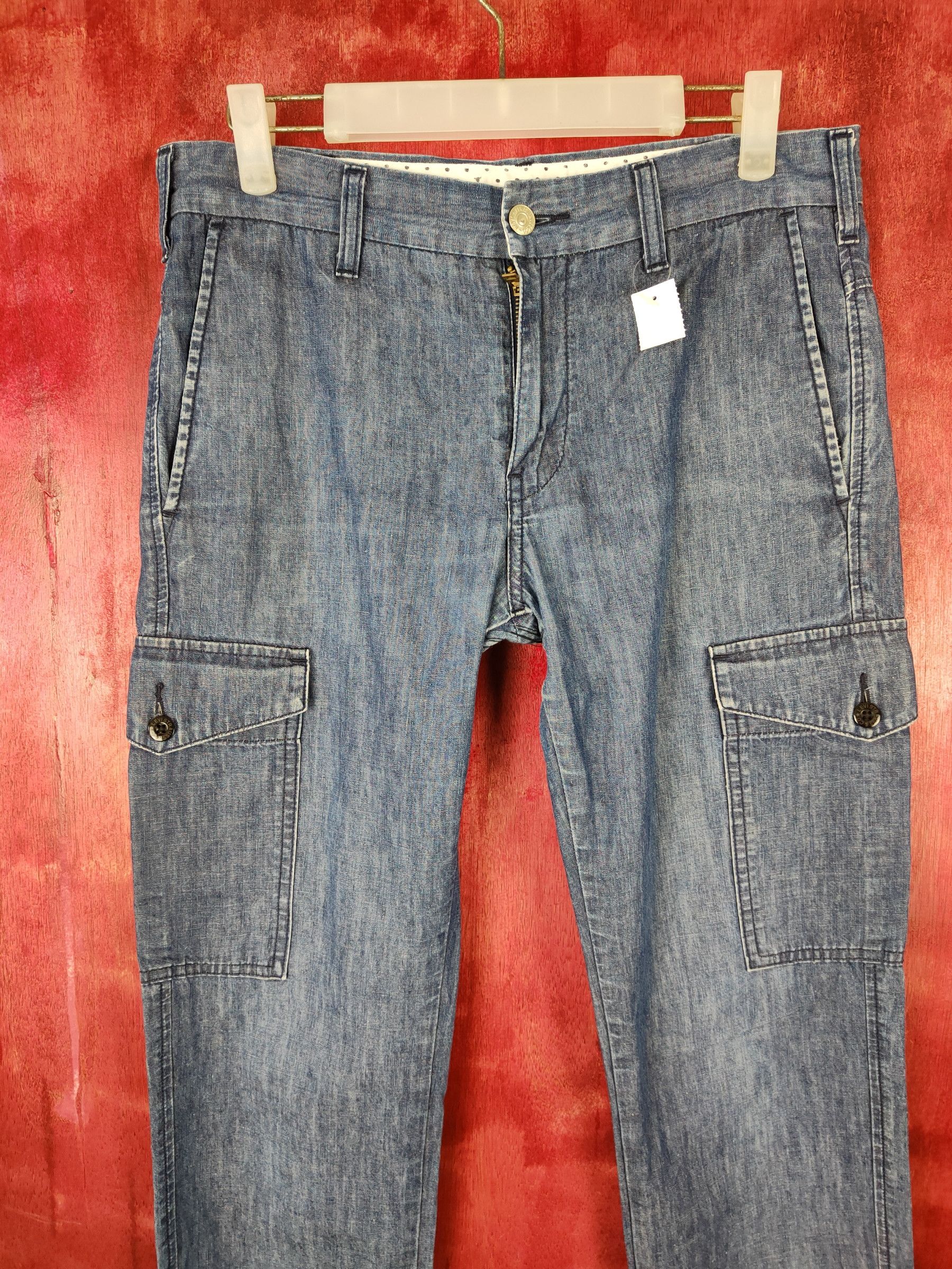 Japanese Brand Levi's Blue Soft Denim multipocket worker cargo Pants #S395 Size US 31 - 2 Thumbnail