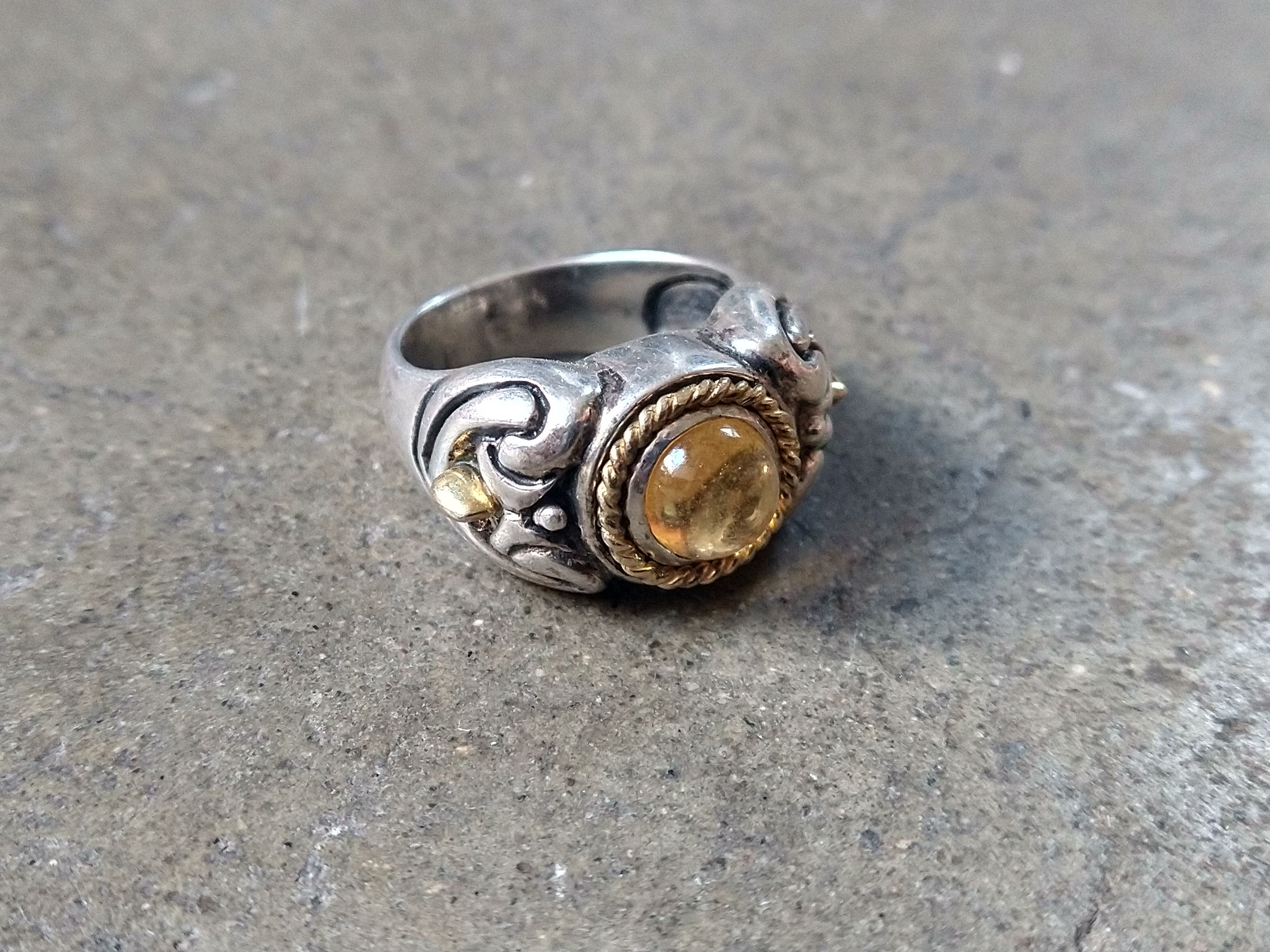Jewelry Vintage Sterling Silver Ring 9.25 Yellow Glass Italy 10.6g Size ONE SIZE - 2 Thumbnail