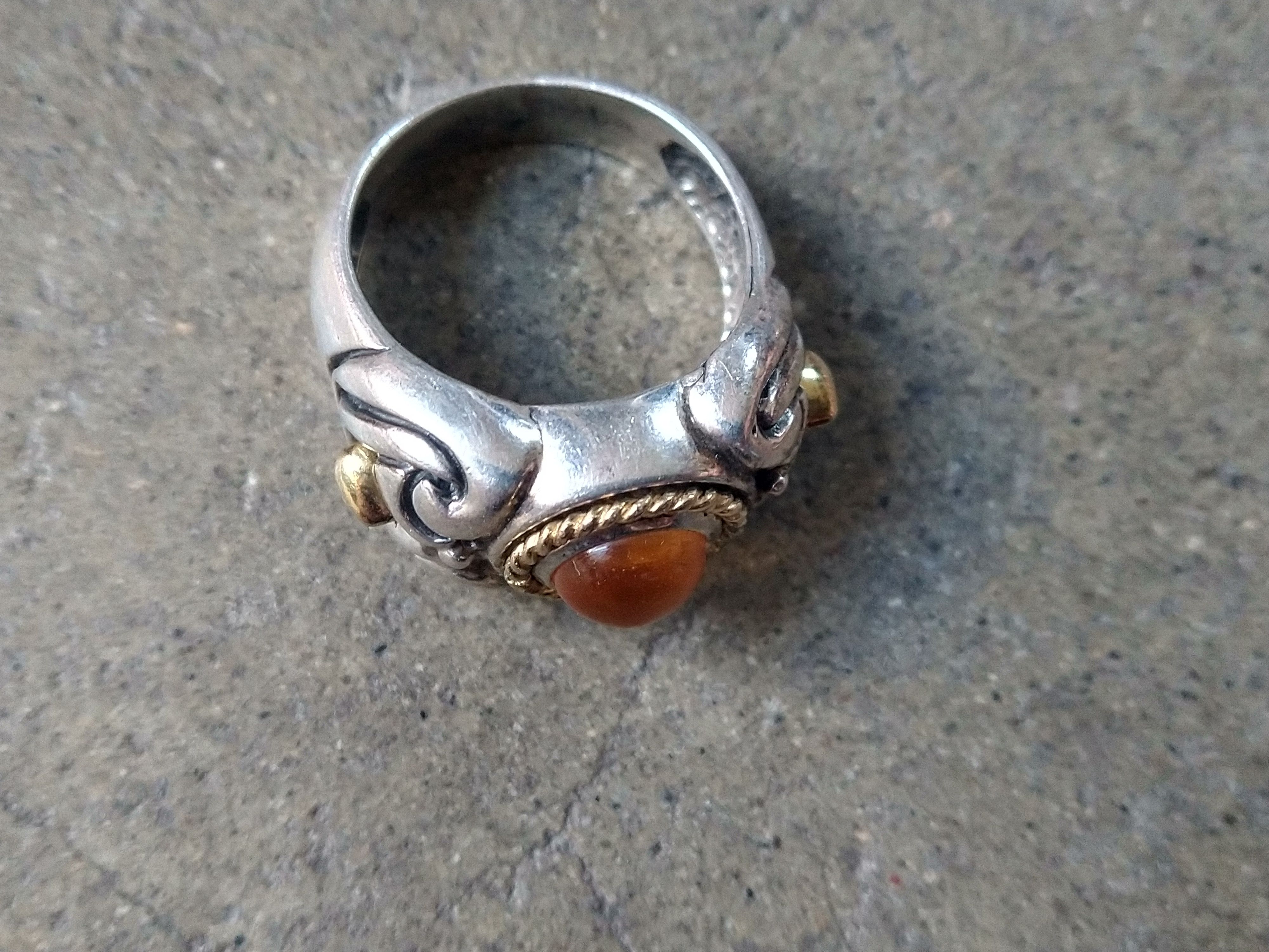 Jewelry Vintage Sterling Silver Ring 9.25 Yellow Glass Italy 10.6g Size ONE SIZE - 6 Thumbnail