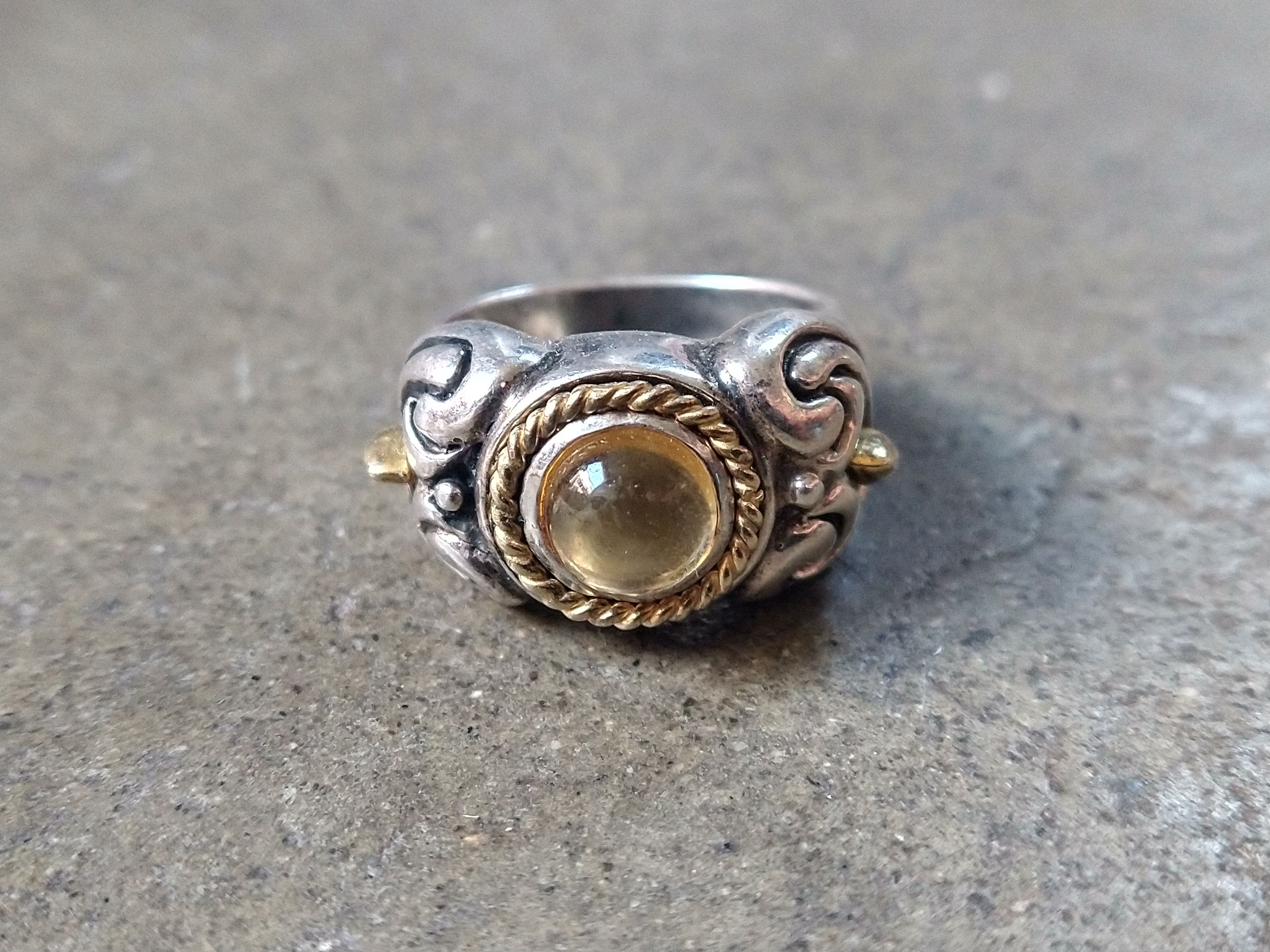 Jewelry Vintage Sterling Silver Ring 9.25 Yellow Glass Italy 10.6g Size ONE SIZE - 3 Thumbnail