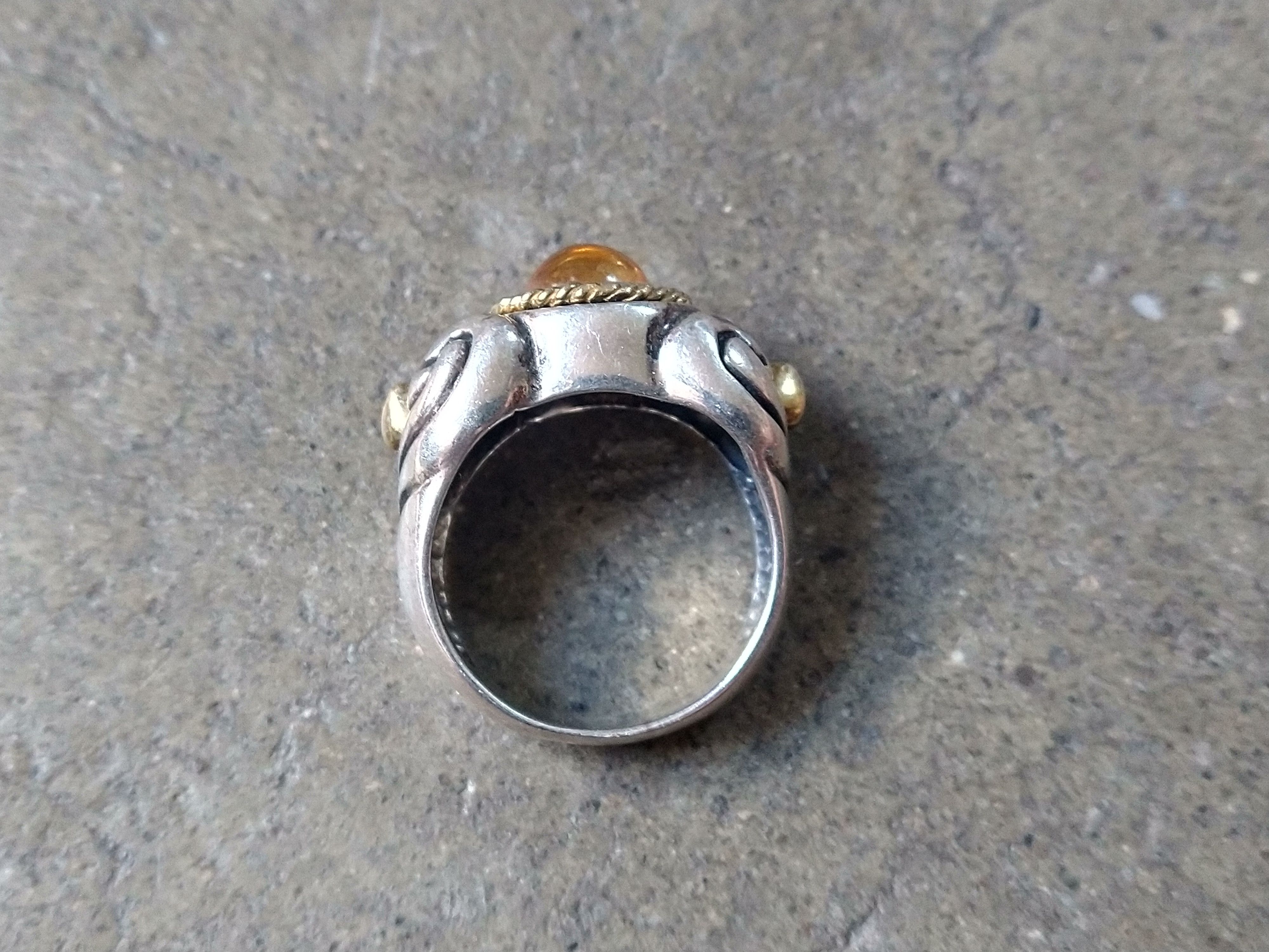 Jewelry Vintage Sterling Silver Ring 9.25 Yellow Glass Italy 10.6g Size ONE SIZE - 10 Thumbnail